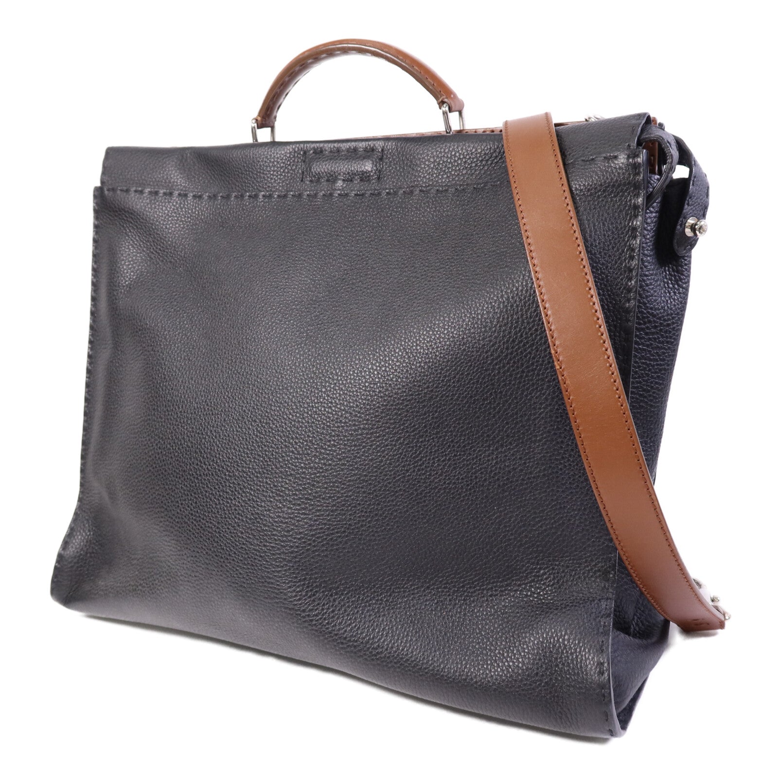FENDI 【激減優惠】牛皮皮革Peekaboo Large銀扣手挽肩背兩用袋