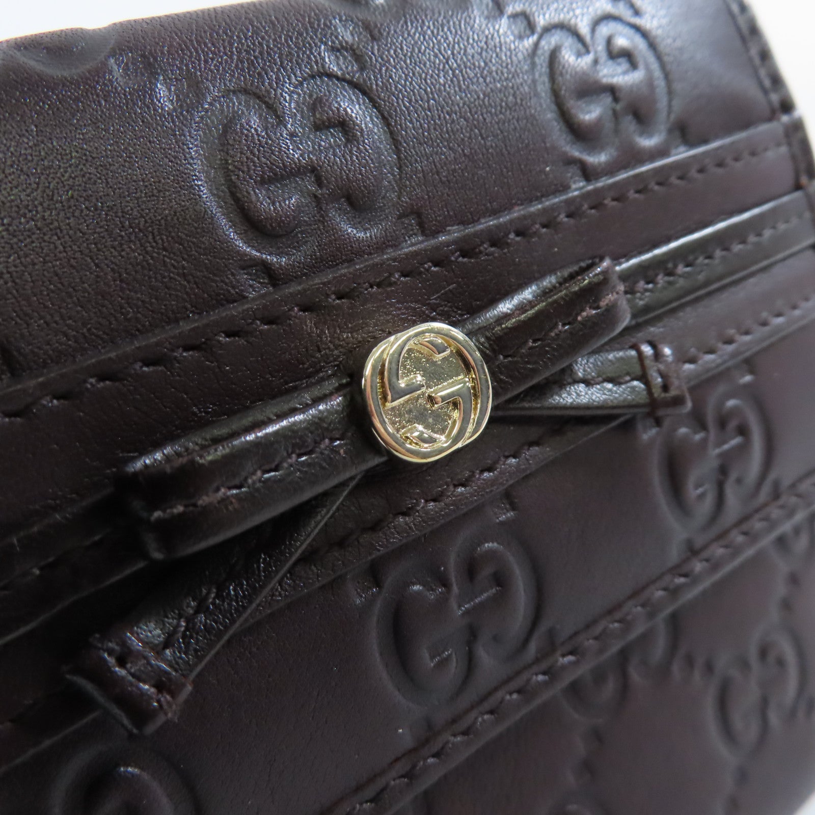 GUCCI 牛皮皮革W Hook Wallet金扣短錢包啡色