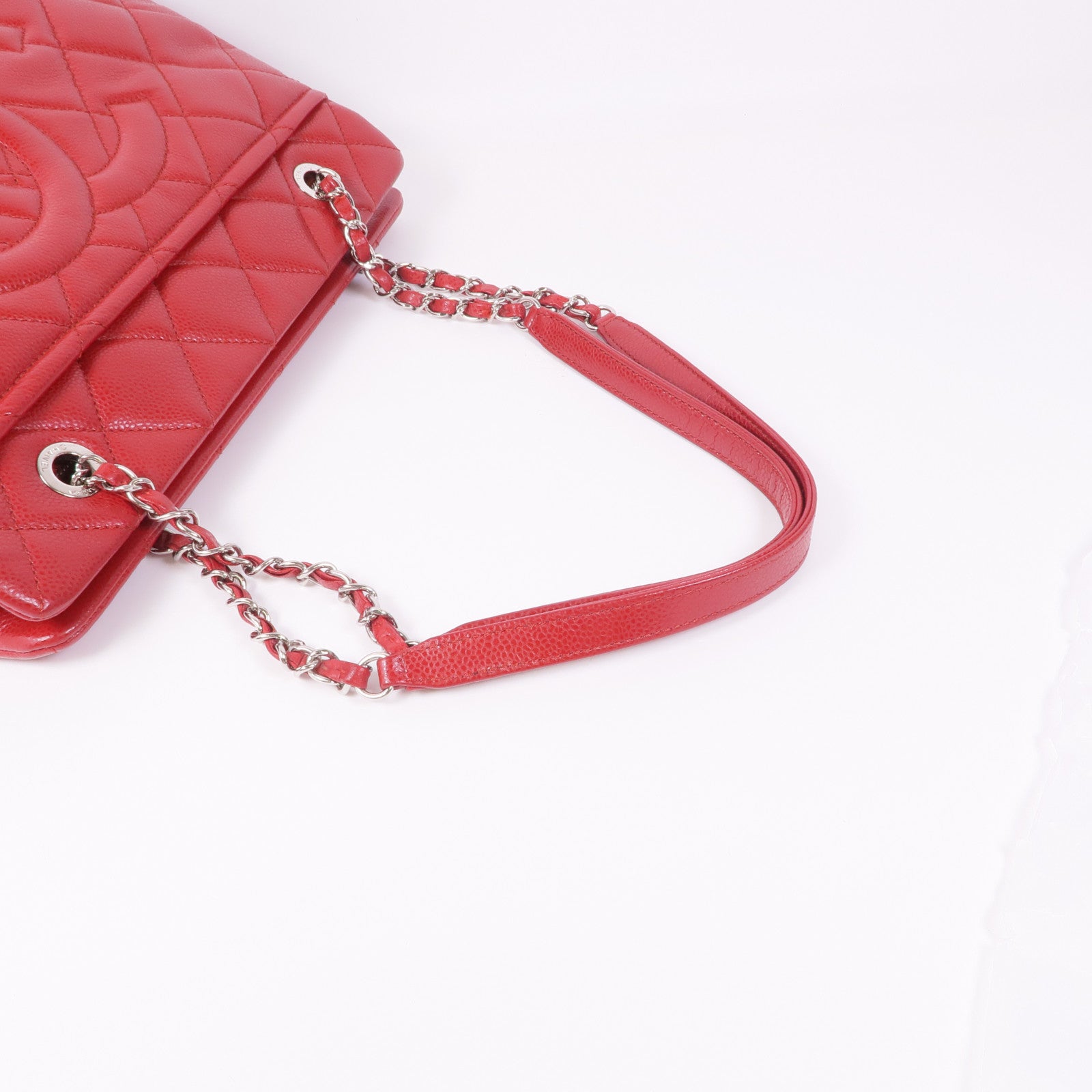 CHANEL 牛皮皮革Chain Shoulder Tote銀扣鏈帶肩背袋/手挽袋