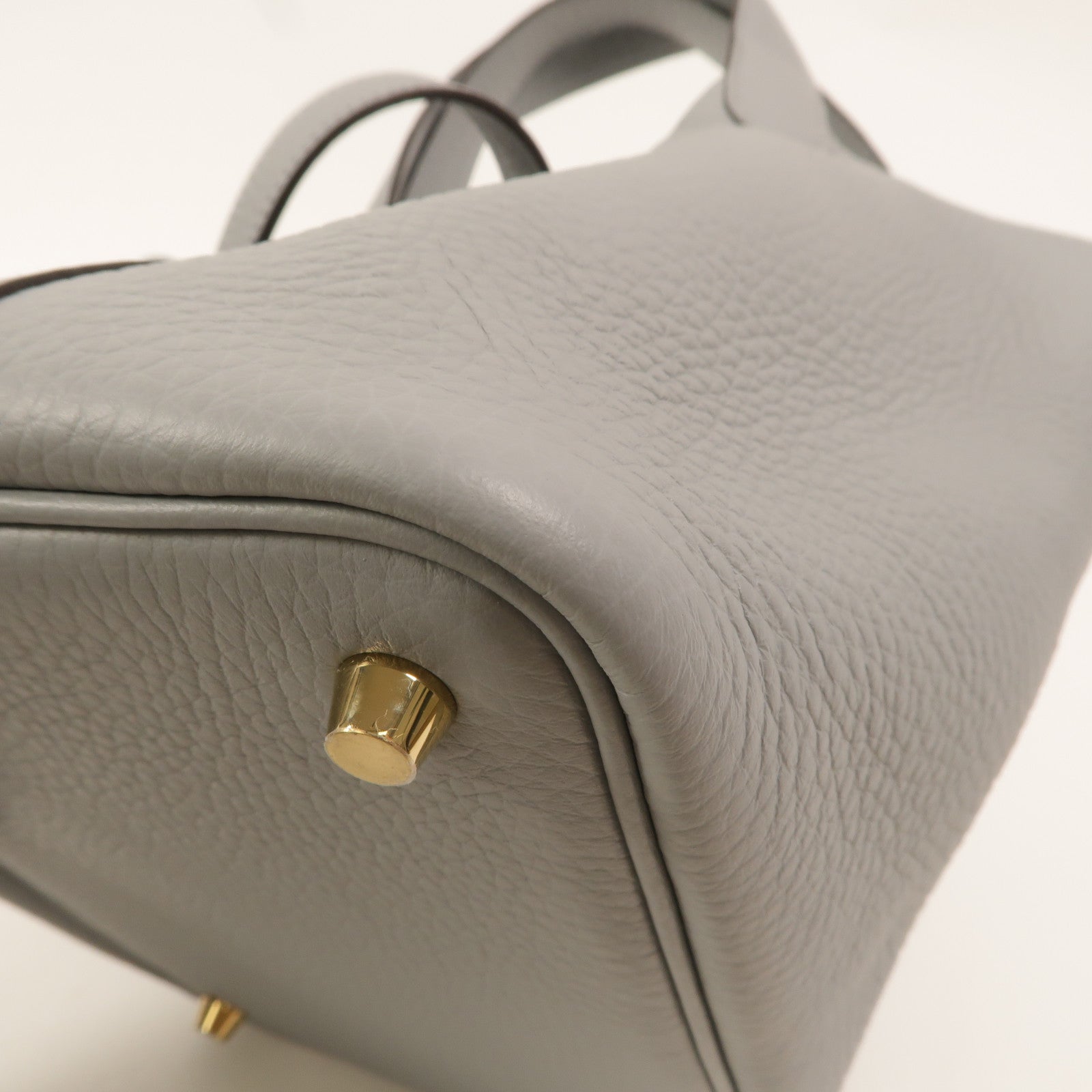 HERMES Clemence皮革Picotin PM手挽袋Gris Pantin