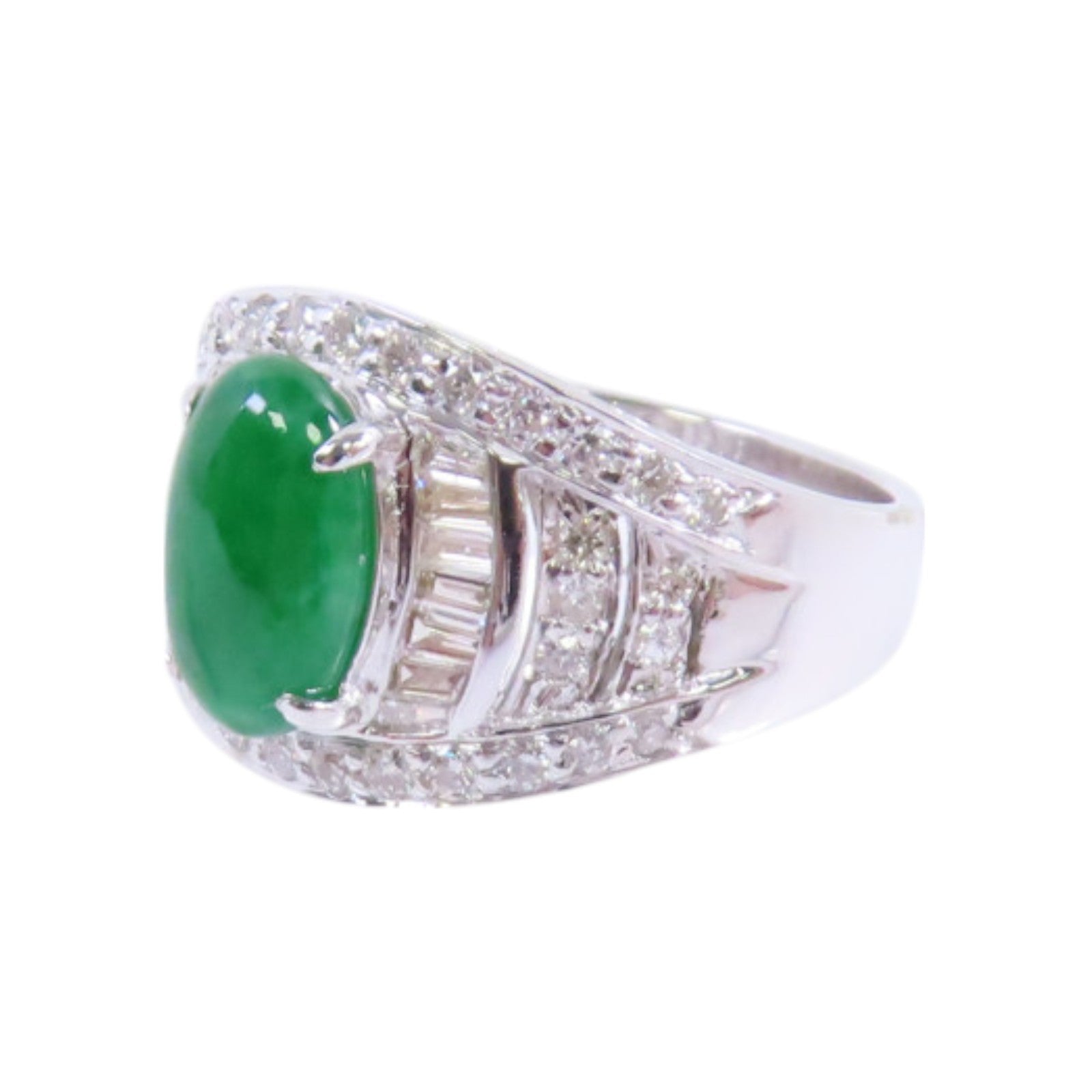 JEWELRY 【激減優惠】18K白金/翡翠/鑽石Jade Diamond Ring戒指US#6