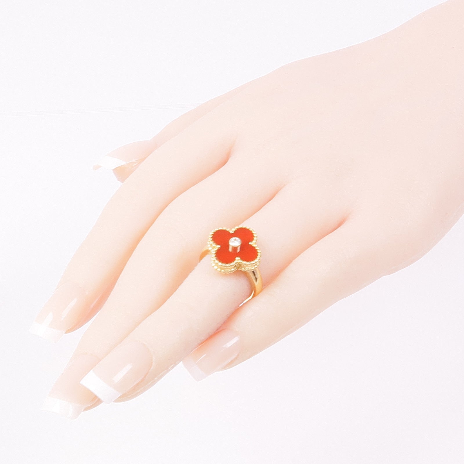Van Cleef & Arpels 18K黃金Vintage Alhambra Carnelian/鑽石戒指VCA#47/US#4
