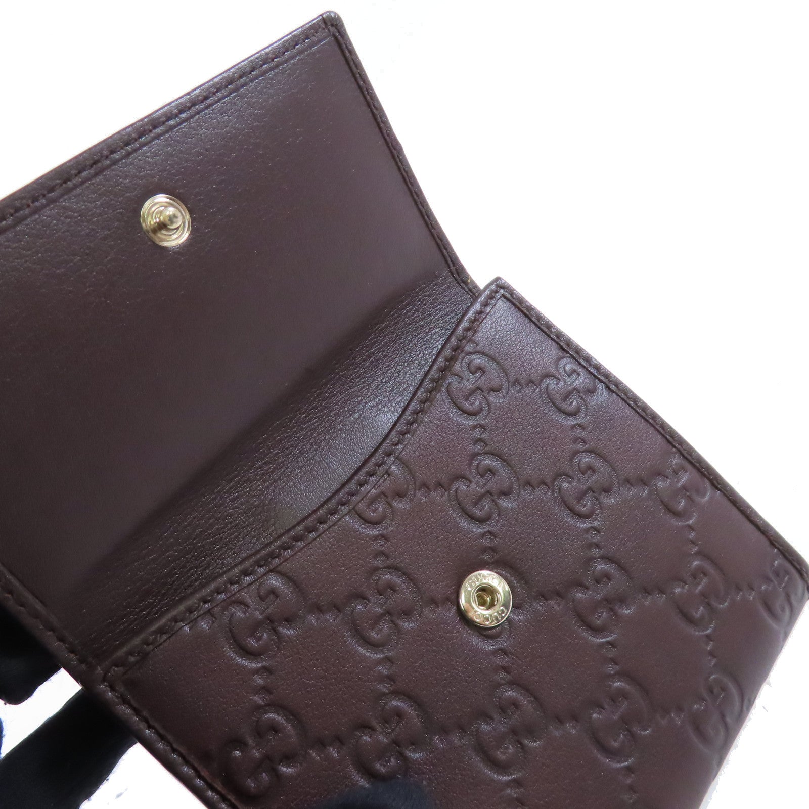 GUCCI 牛皮皮革W Hook Wallet金扣短錢包啡色