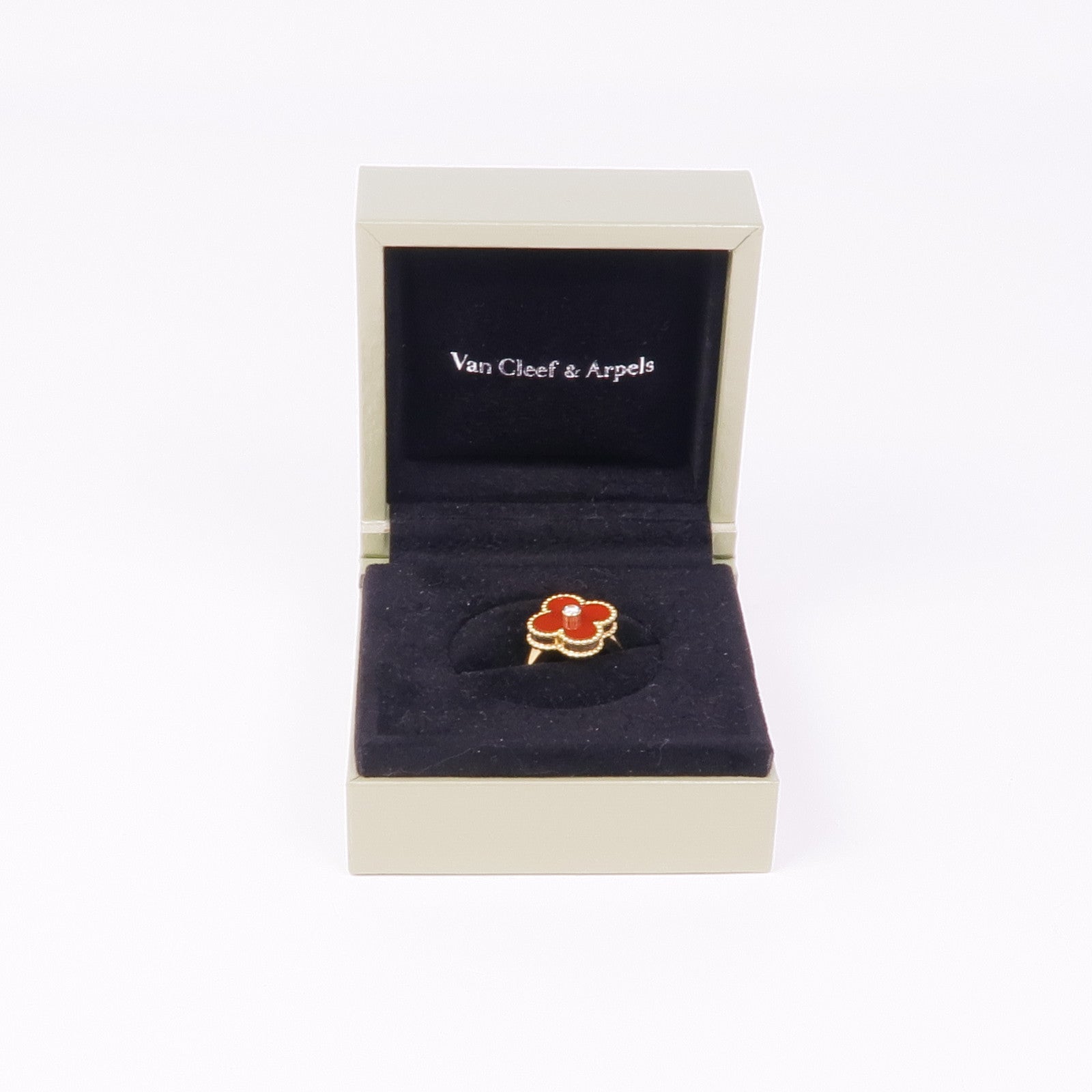 Van Cleef & Arpels 18K黃金Vintage Alhambra Carnelian/鑽石戒指VCA#47/US#4