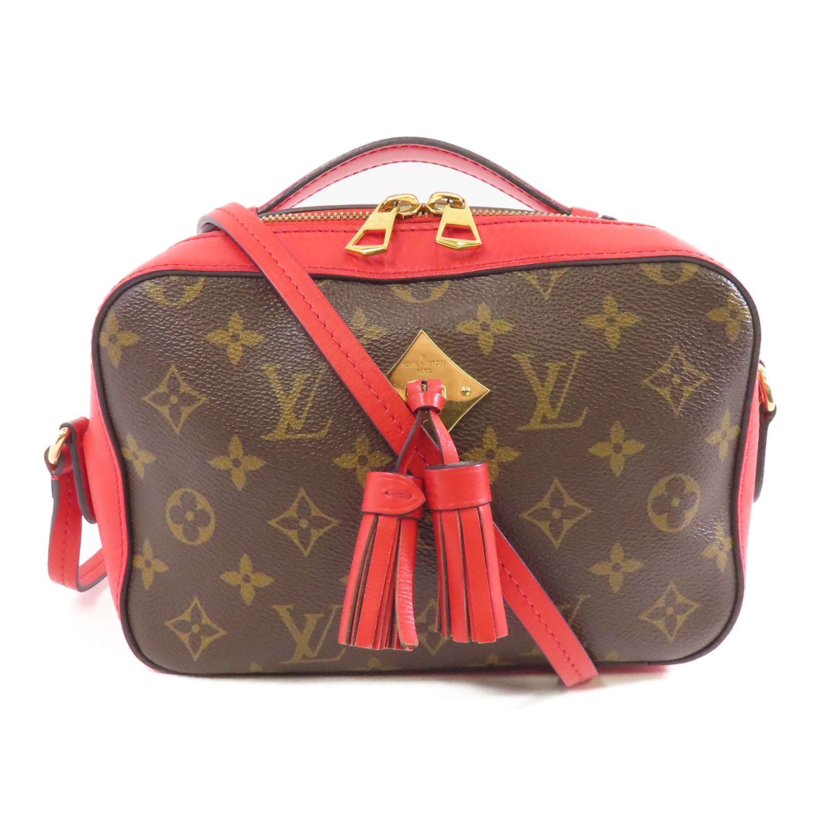 LOUIS VUITTON Monogram Saintonge金扣手挽肩背兩用袋啡色/紅色