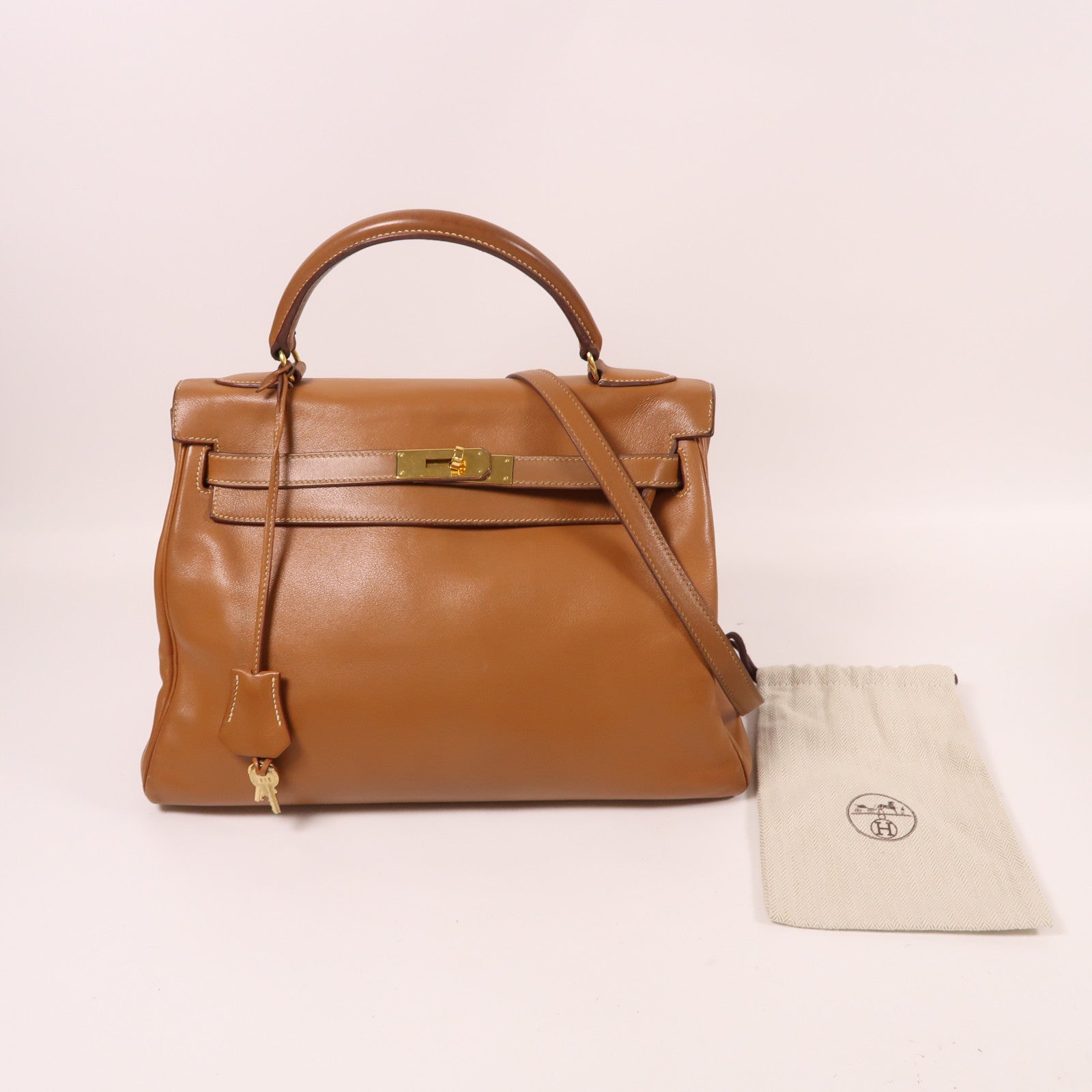 HERMES Gulliver皮革Kelly 32金扣手挽肩背兩用袋Gold