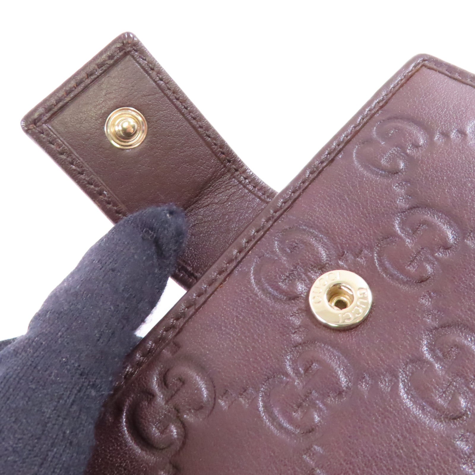GUCCI 牛皮皮革W Hook Wallet金扣短錢包啡色
