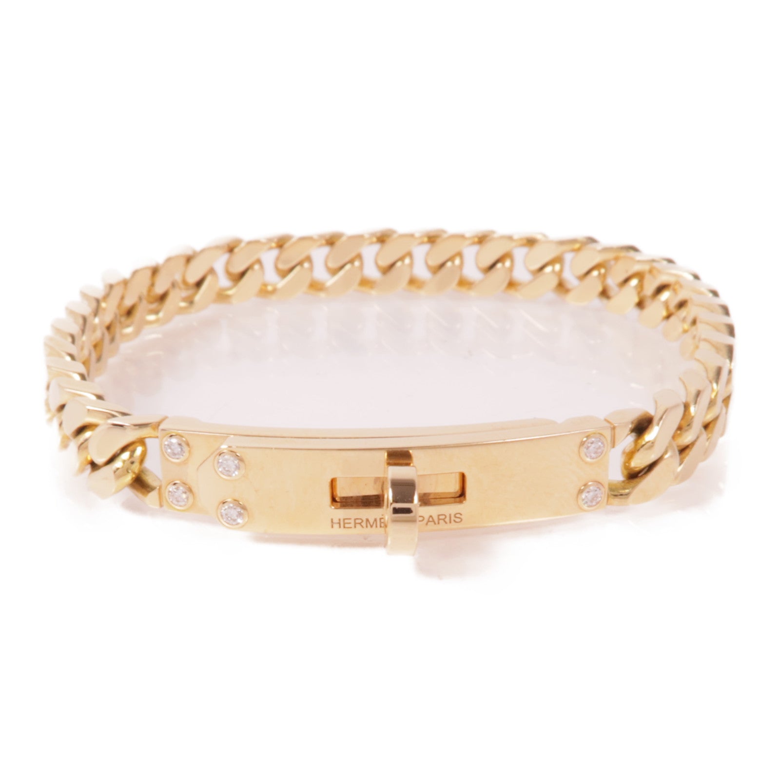 HERMES 18K玫瑰金/鑽石Kelly Gourmette Diamond Bracelet手鏈