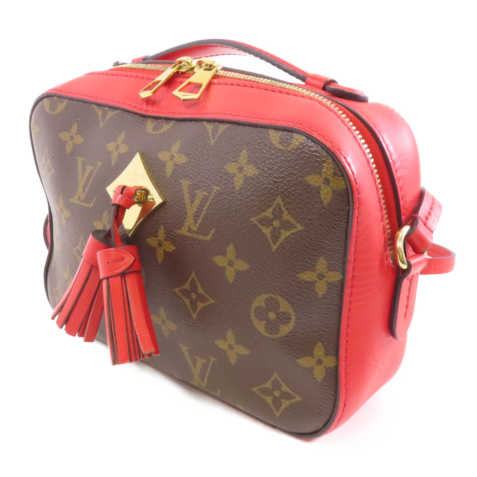 LOUIS VUITTON Monogram Saintonge金扣手挽肩背兩用袋啡色/紅色