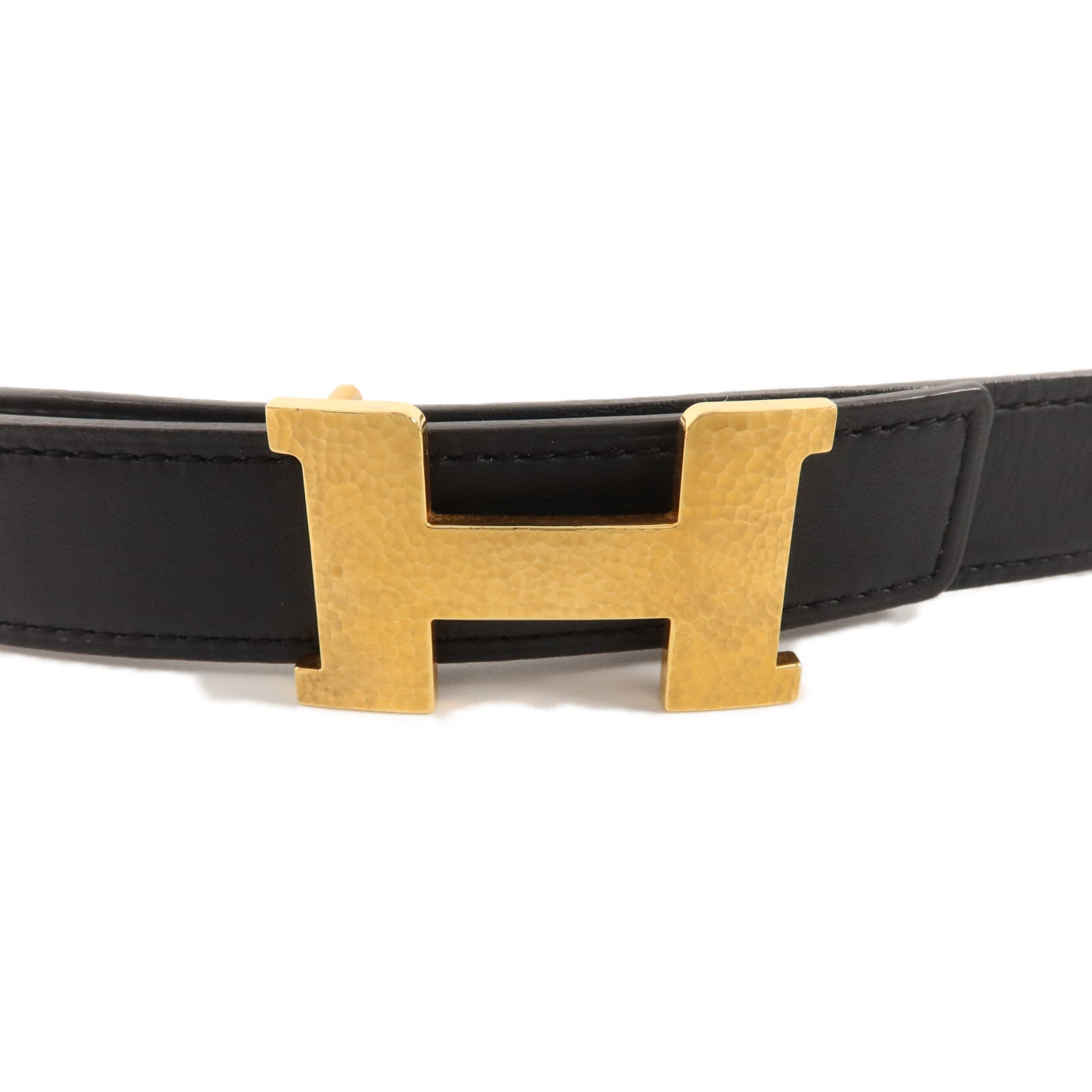 HERMES Epsom皮革/Swift皮革Martelee Reversible Belt 80cm皮帶Noir/Etoupe
