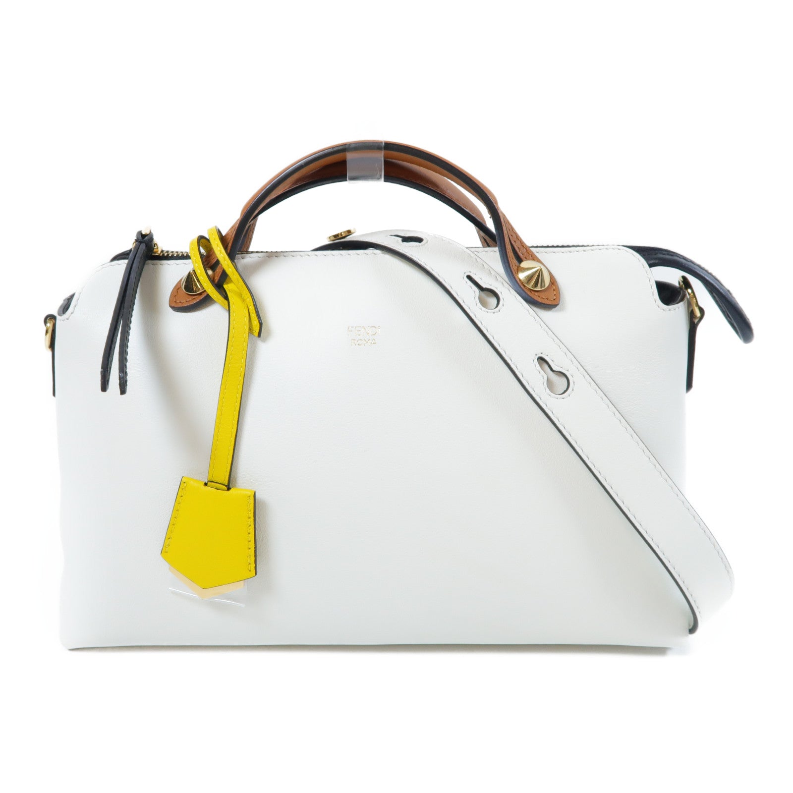 FENDI 【清倉大減價】牛皮皮革By The Way金扣手挽肩背兩用袋白色/啡色/黃色