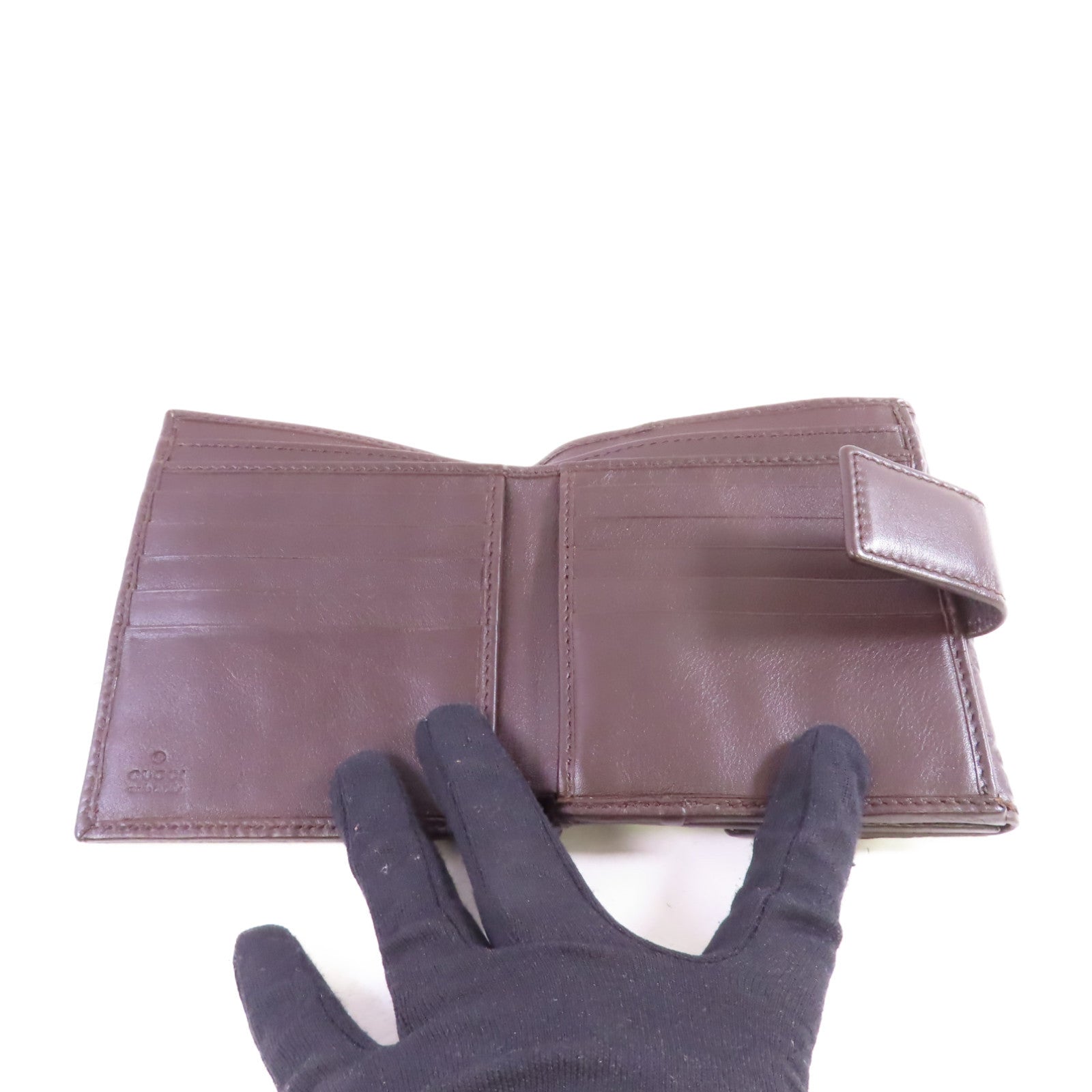 GUCCI 牛皮皮革W Hook Wallet金扣短錢包啡色