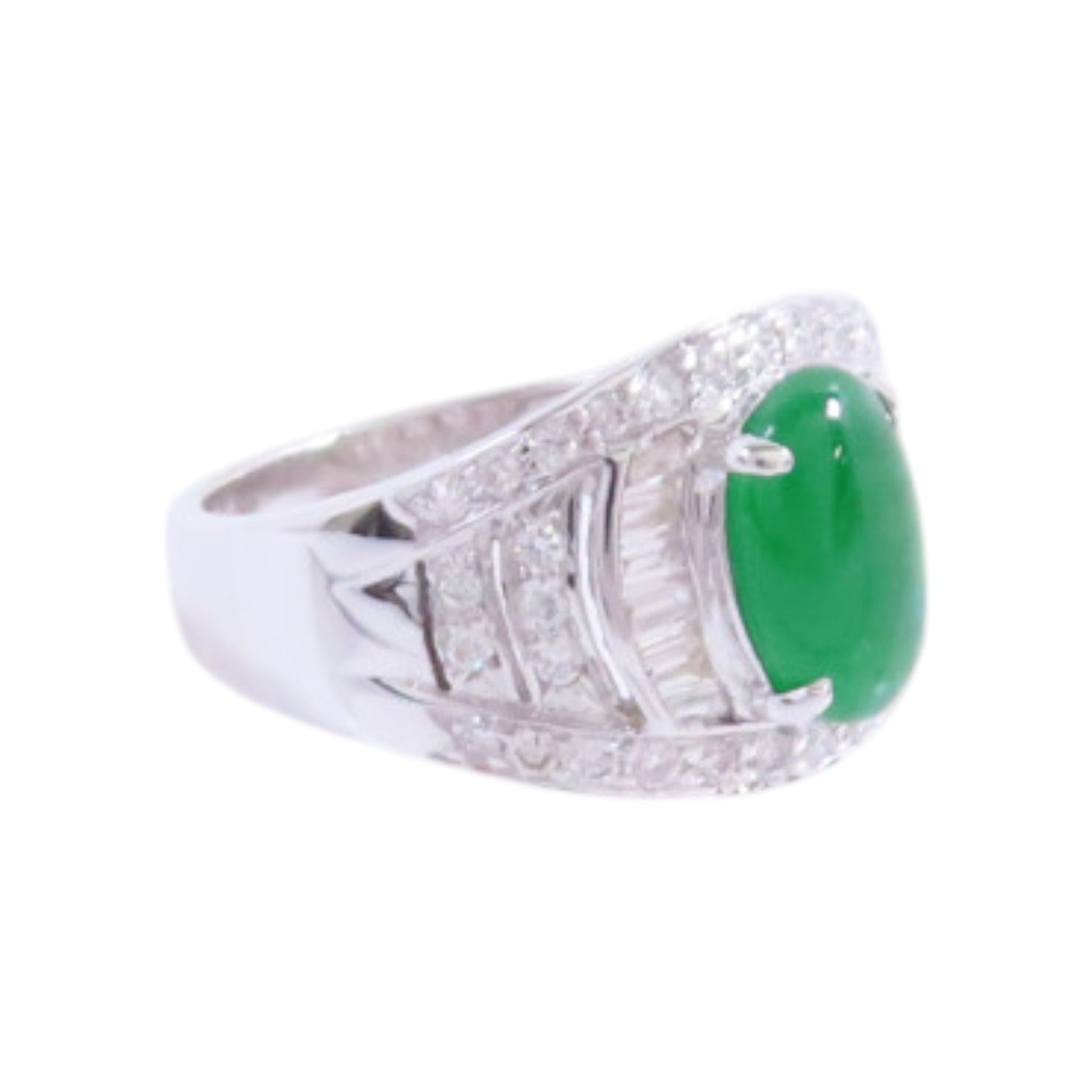 JEWELRY 【激減優惠】18K白金/翡翠/鑽石Jade Diamond Ring戒指US#6