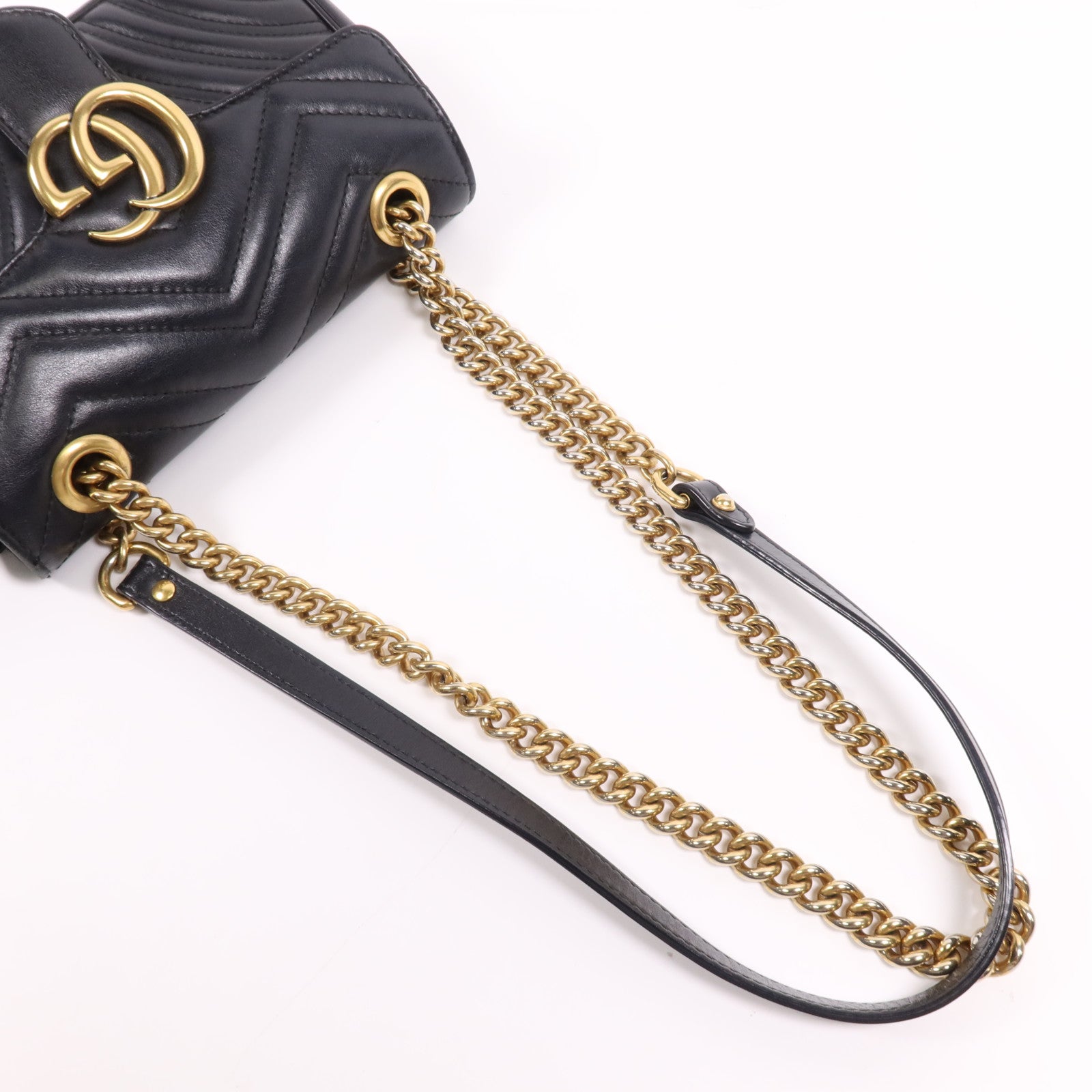 GUCCI 牛皮皮革GG Marmont金扣鏈帶肩背袋