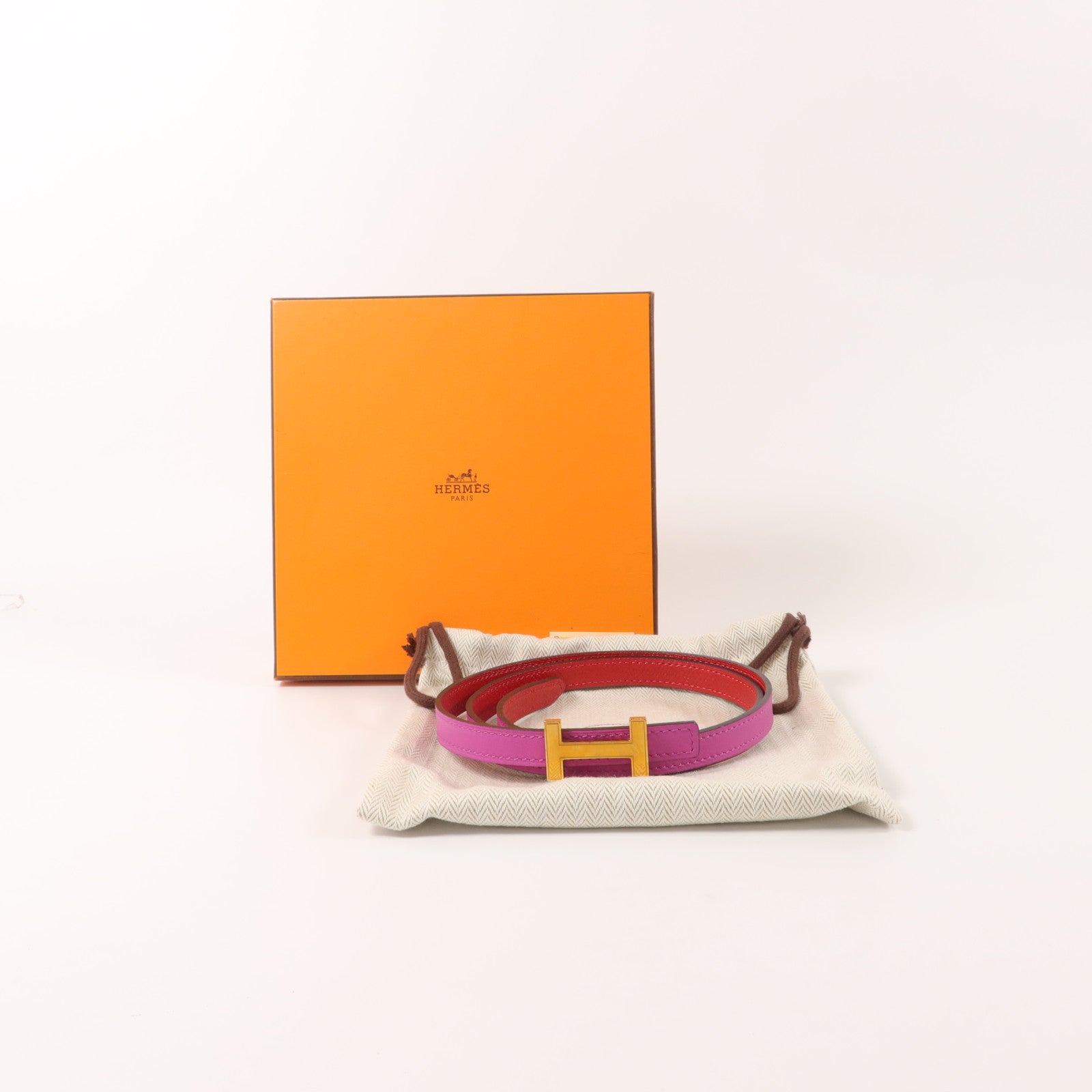 HERMES Swift皮革/Epsom皮革Focus Belt 75cm皮帶Rouge Tomate