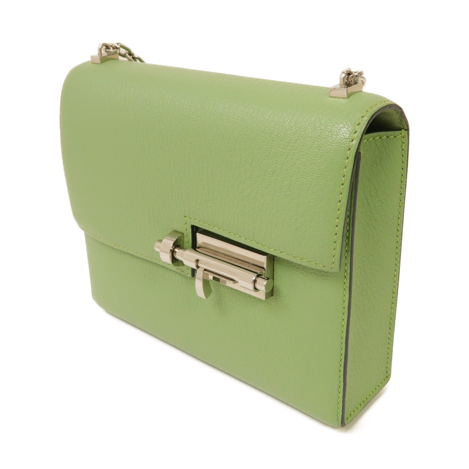 HERMES 【激減優惠】Chevre皮革Verrou Mini銀扣鏈帶肩背袋綠色