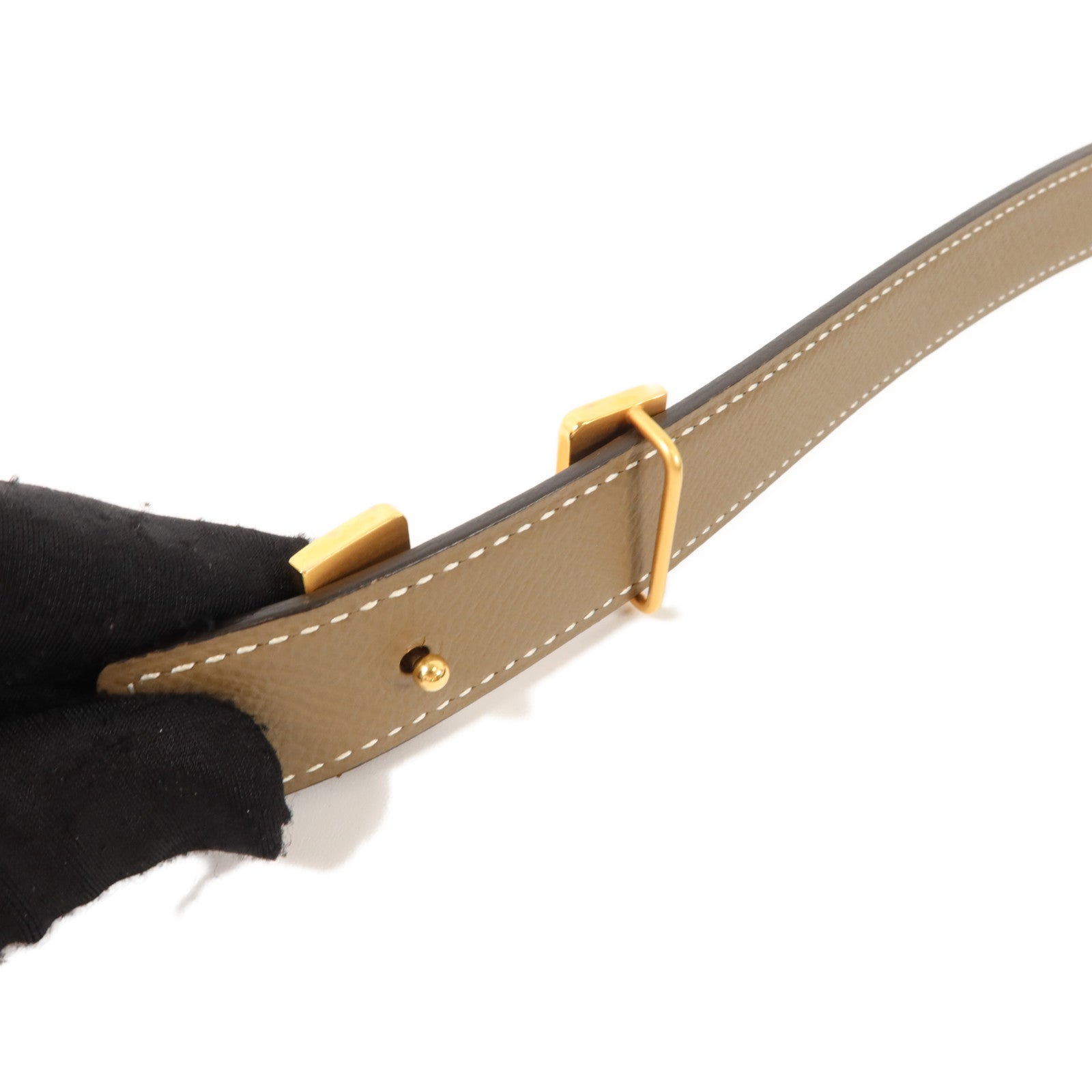HERMES Epsom皮革/Swift皮革Martelee Reversible Belt 80cm皮帶Noir/Etoupe