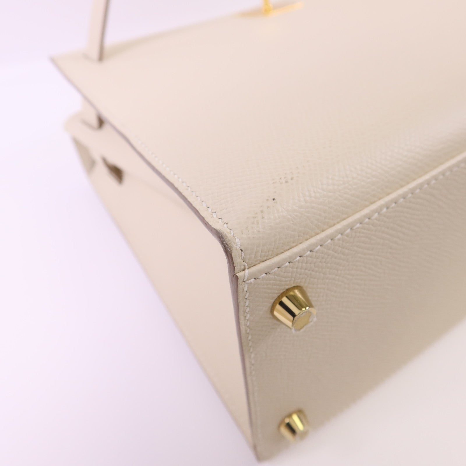 HERMES Epsom皮革Kelly 28金扣手挽肩背兩用袋Craie