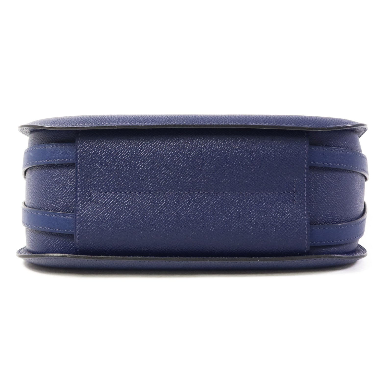 HERMES Epsom皮革/Swift皮革Harnais銀扣肩背袋Bleu Saphir