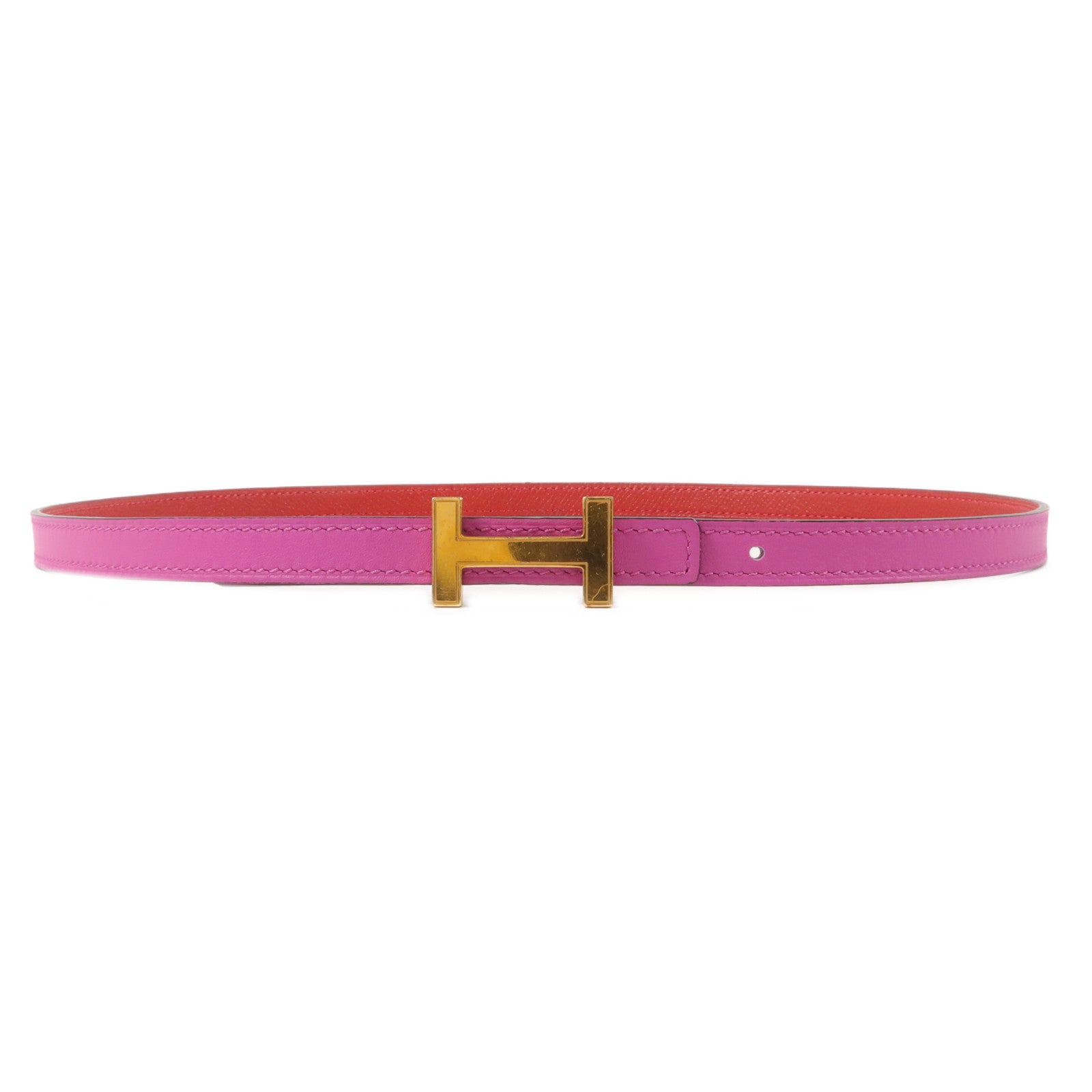 HERMES Swift皮革/Epsom皮革Focus Belt 75cm皮帶Rouge Tomate