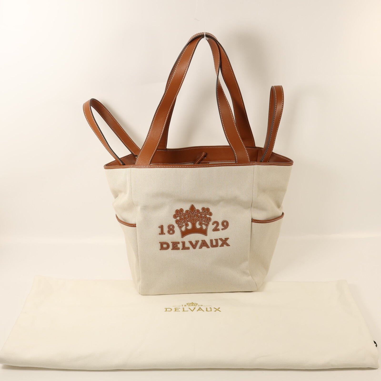 Delvaux 帆布Delvaux Tote金扣手挽肩背兩用袋