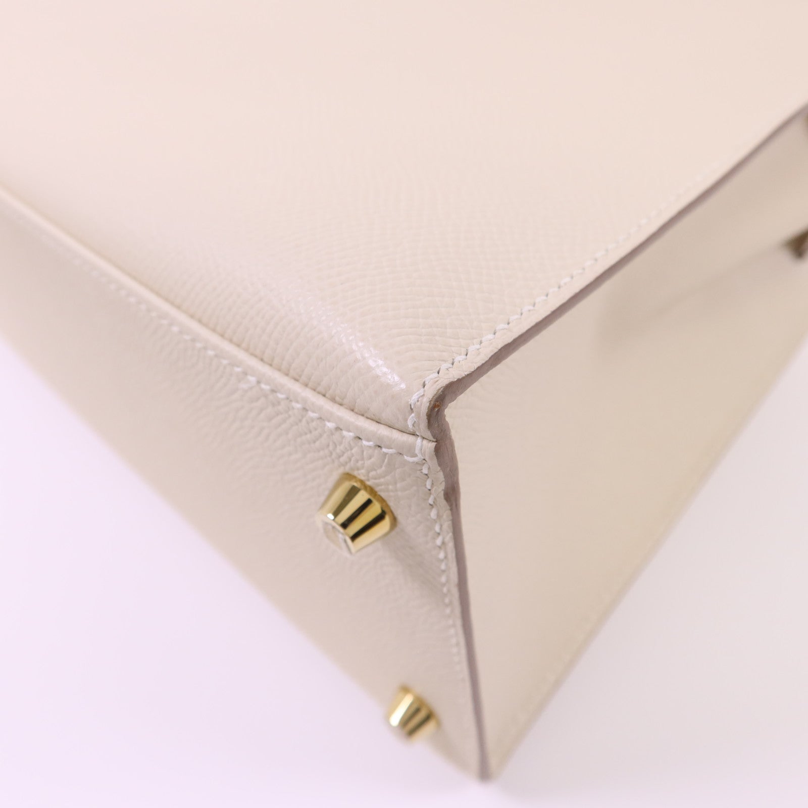 HERMES Epsom皮革Kelly 28金扣手挽肩背兩用袋Craie