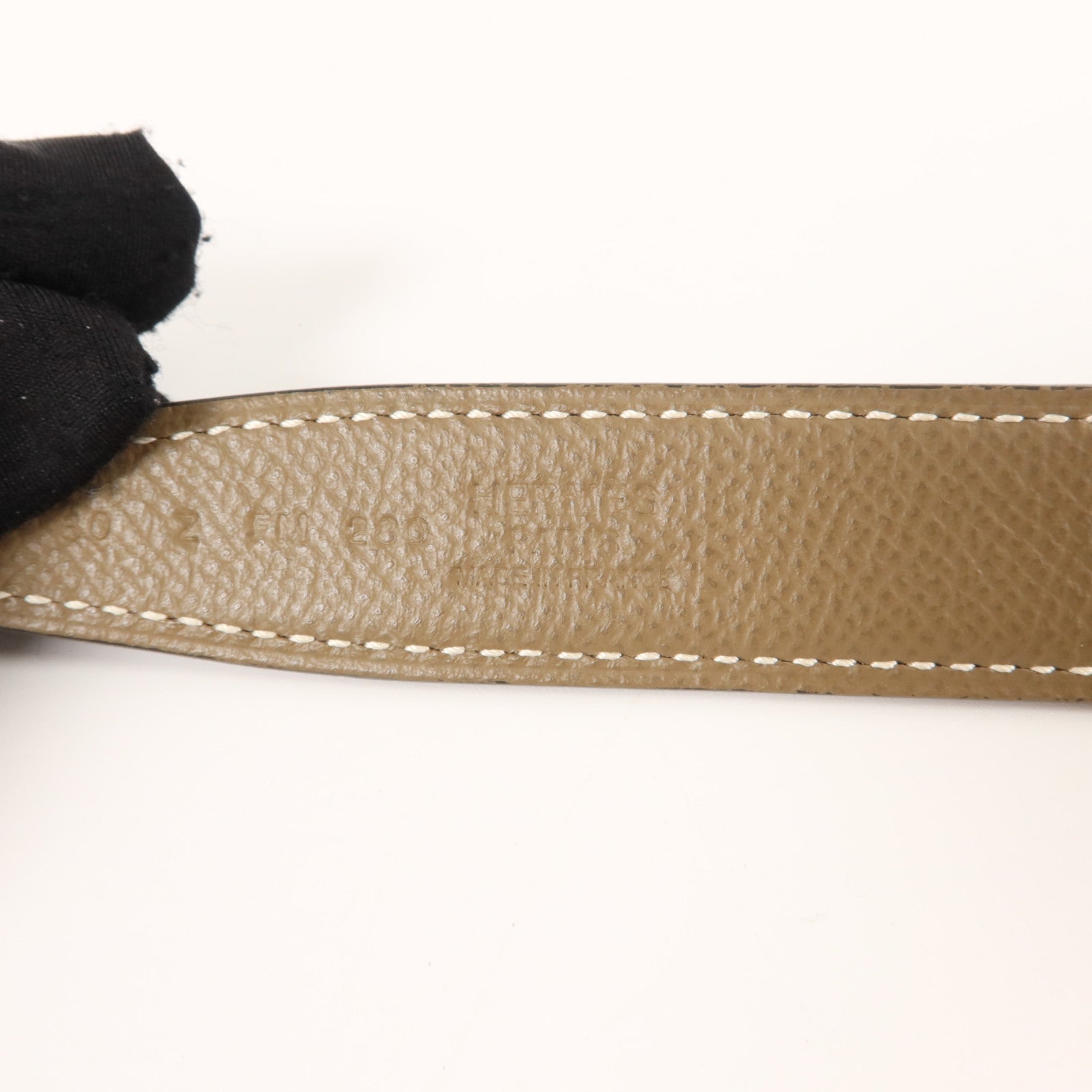 HERMES Epsom皮革/Swift皮革Martelee Reversible Belt 80cm皮帶Noir/Etoupe