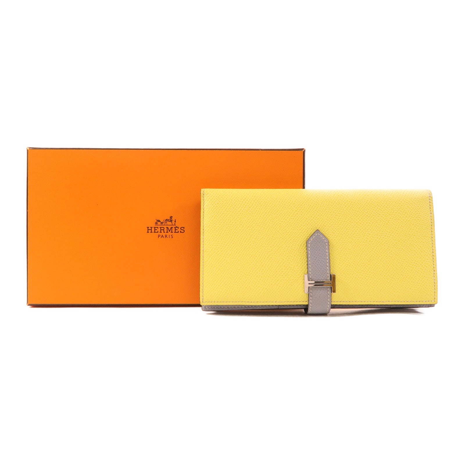 HERMES Epsom皮革Bearn Long Wallet銀扣長錢包Lime/Bleu Glacier