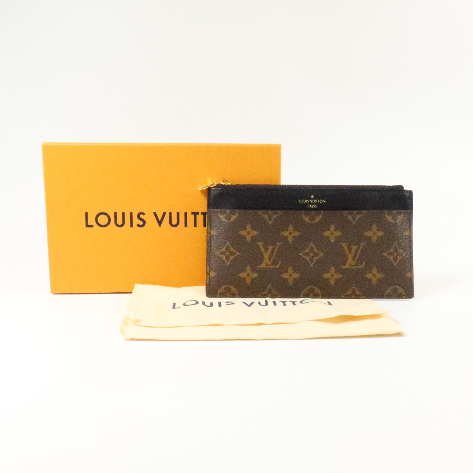 LOUIS VUITTON Monogram/牛皮皮革Slim Purse金扣長錢包