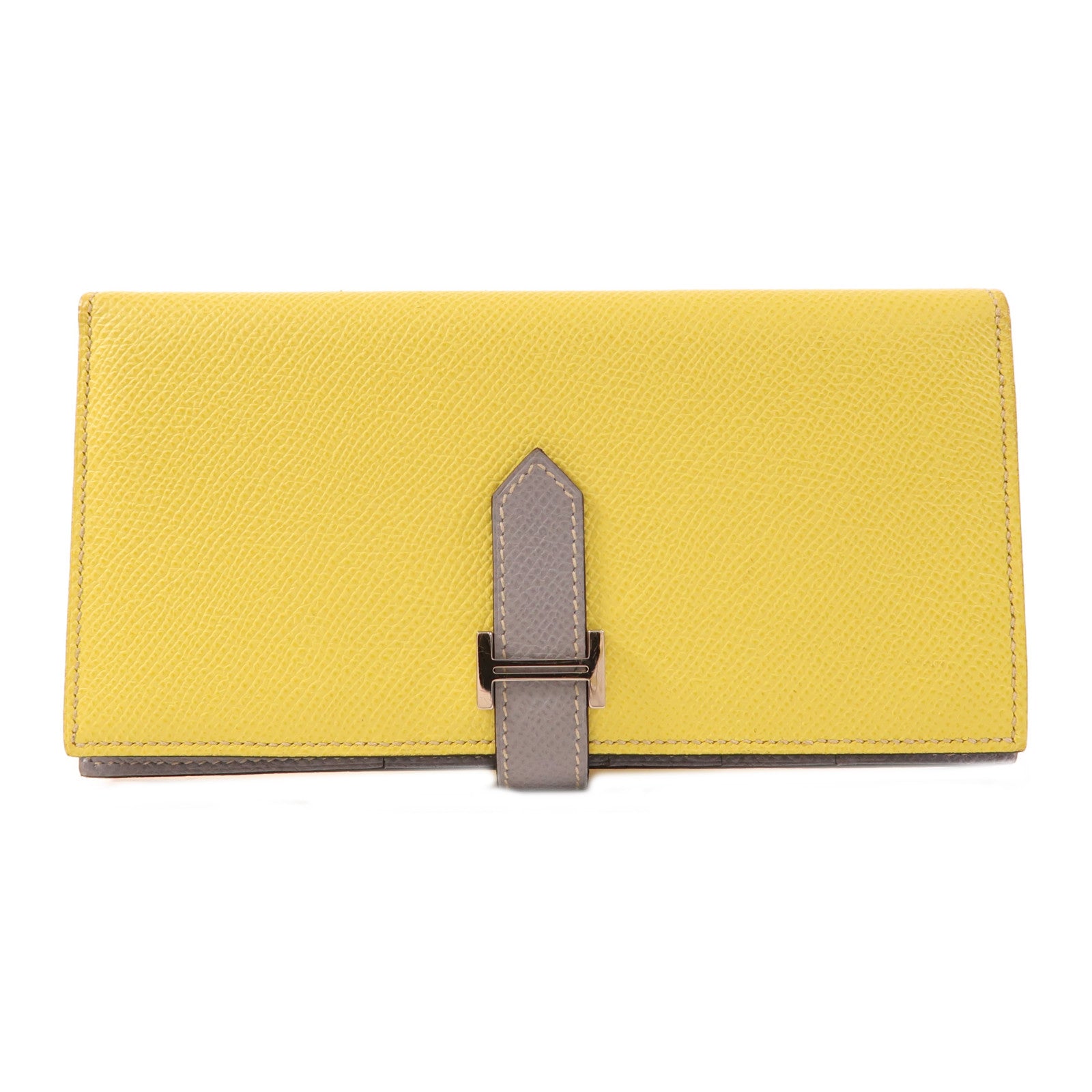 HERMES Epsom皮革Bearn Long Wallet銀扣長錢包Lime/Bleu Glacier