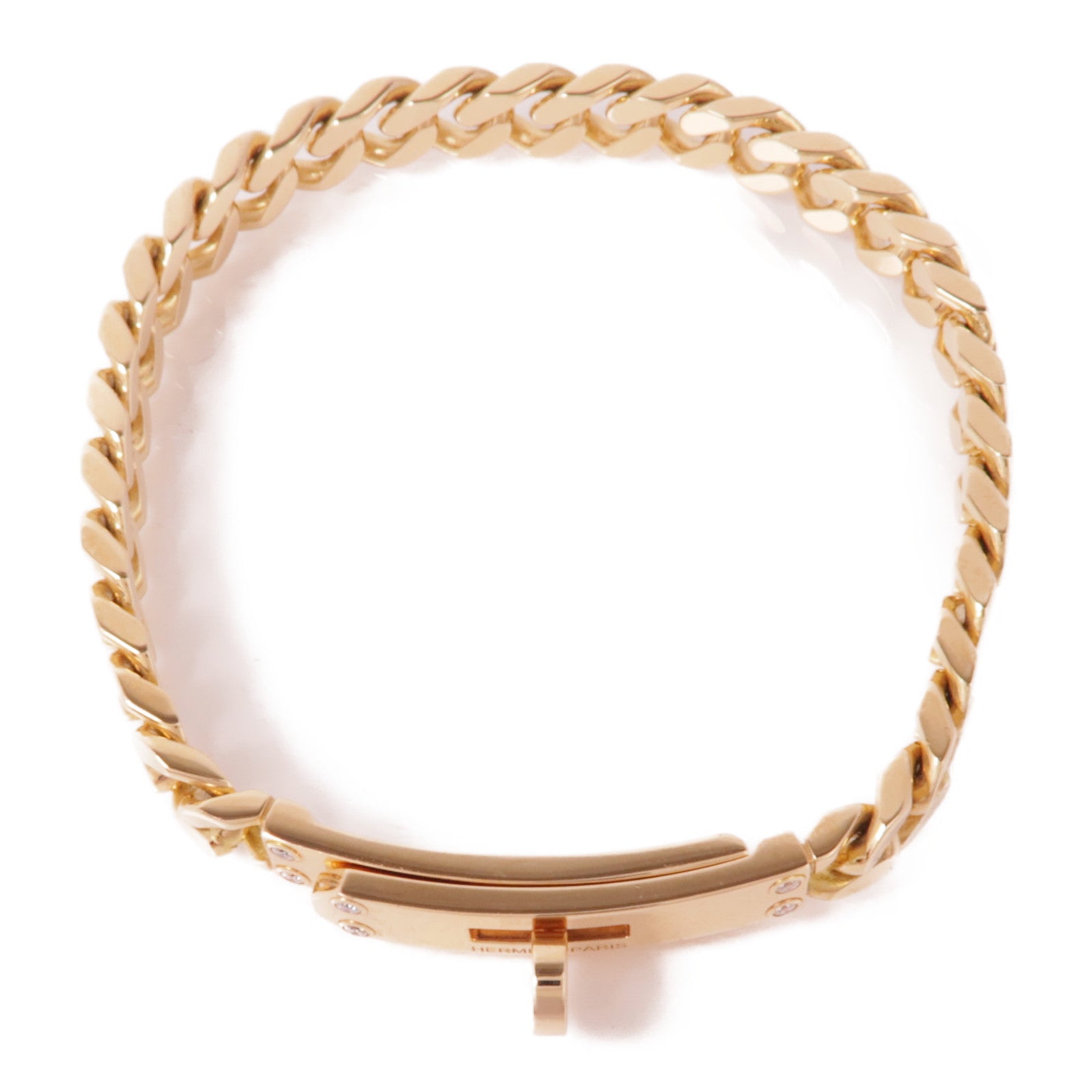 HERMES 18K玫瑰金/鑽石Kelly Gourmette Diamond Bracelet手鏈