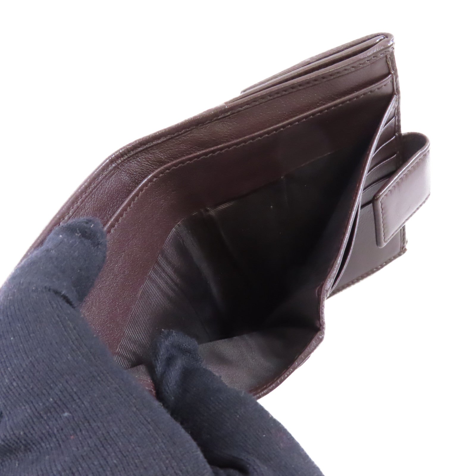 GUCCI 牛皮皮革W Hook Wallet金扣短錢包啡色