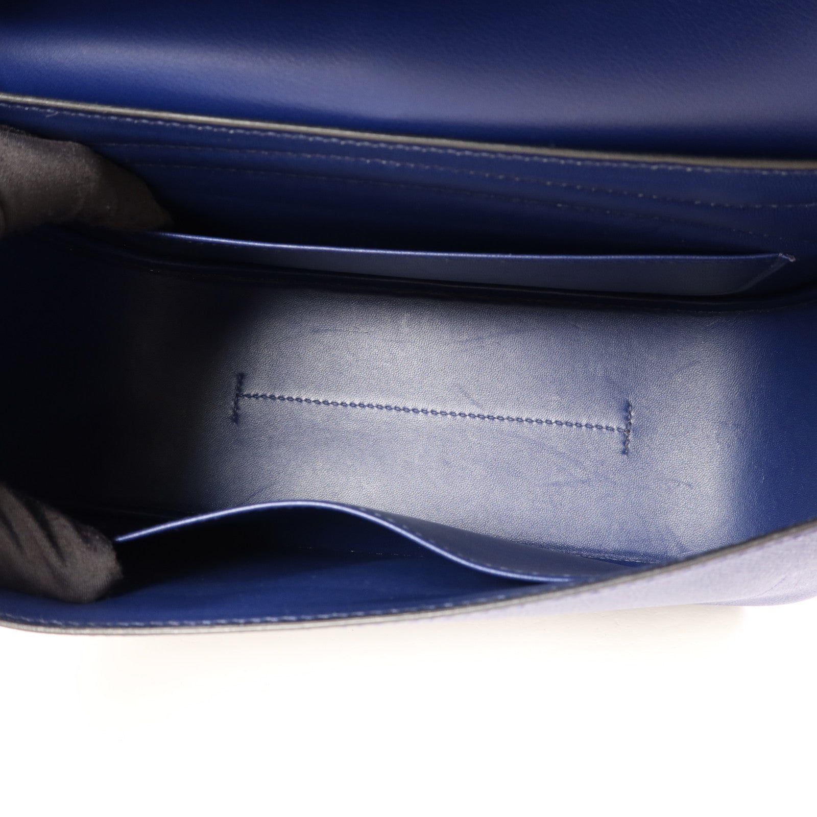 HERMES Epsom皮革/Swift皮革Harnais銀扣肩背袋Bleu Saphir