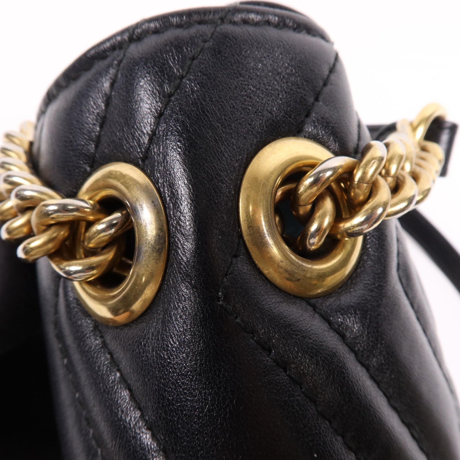 GUCCI 牛皮皮革GG Marmont金扣鏈帶肩背袋