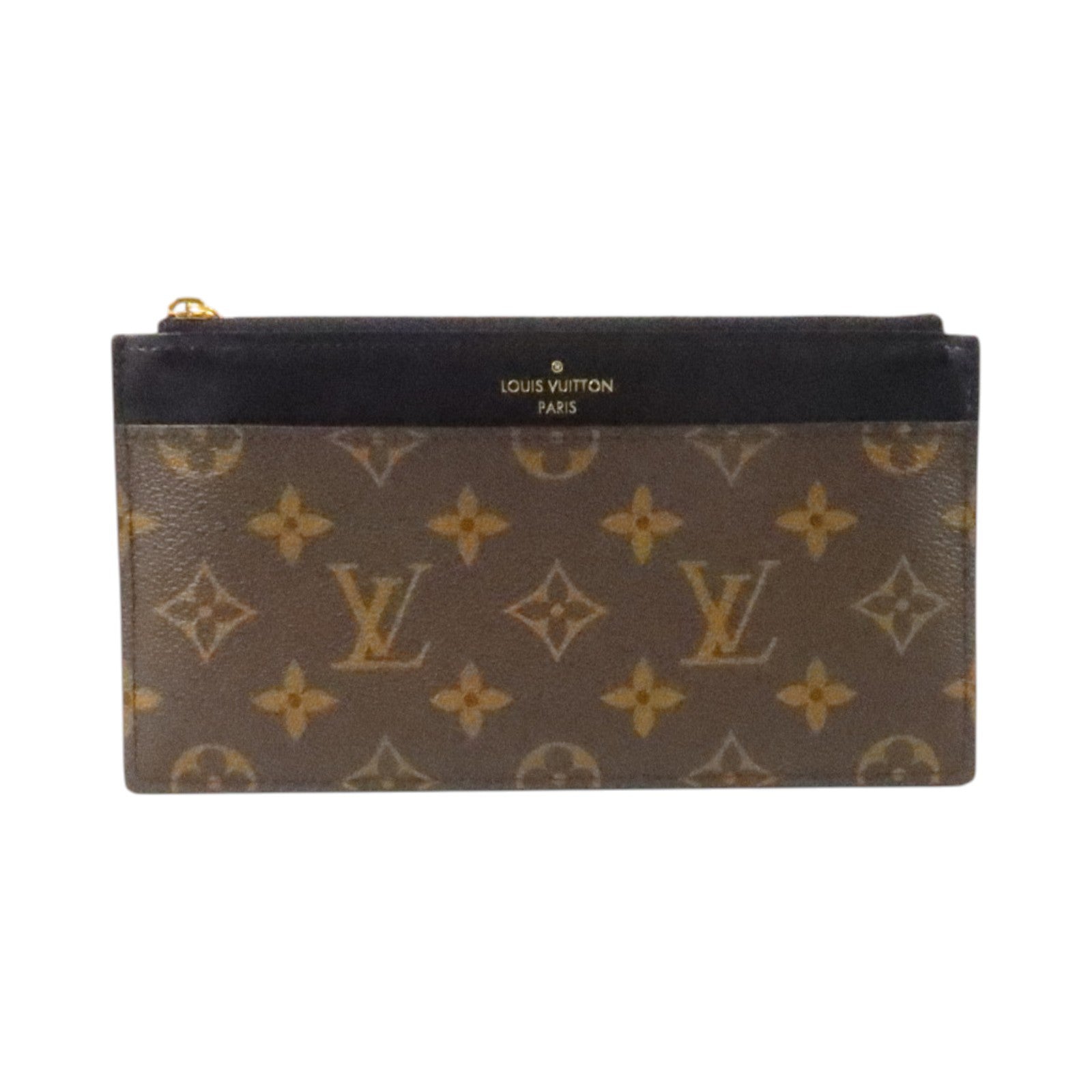 LOUIS VUITTON Monogram/牛皮皮革Slim Purse金扣長錢包