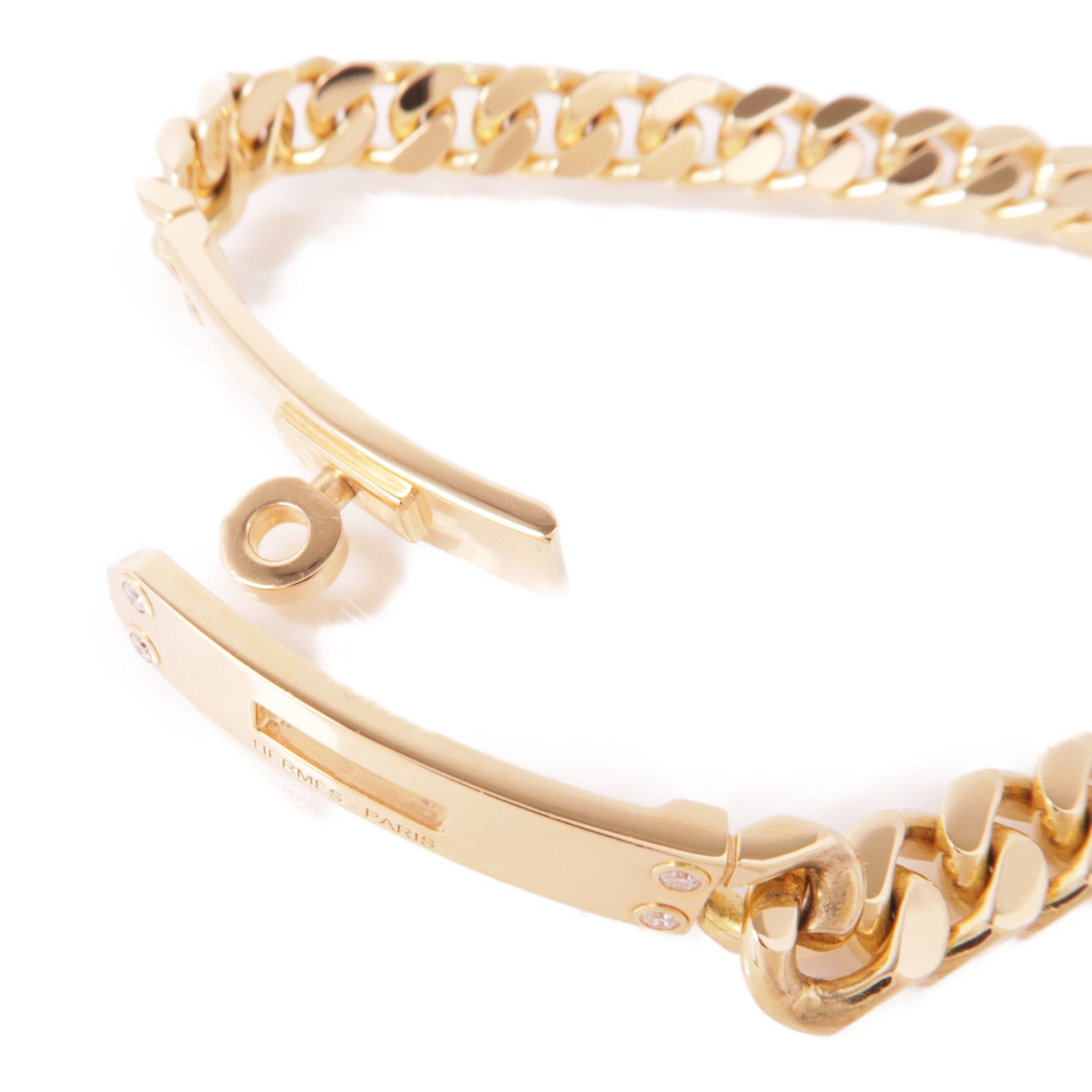 HERMES 18K玫瑰金/鑽石Kelly Gourmette Diamond Bracelet手鏈