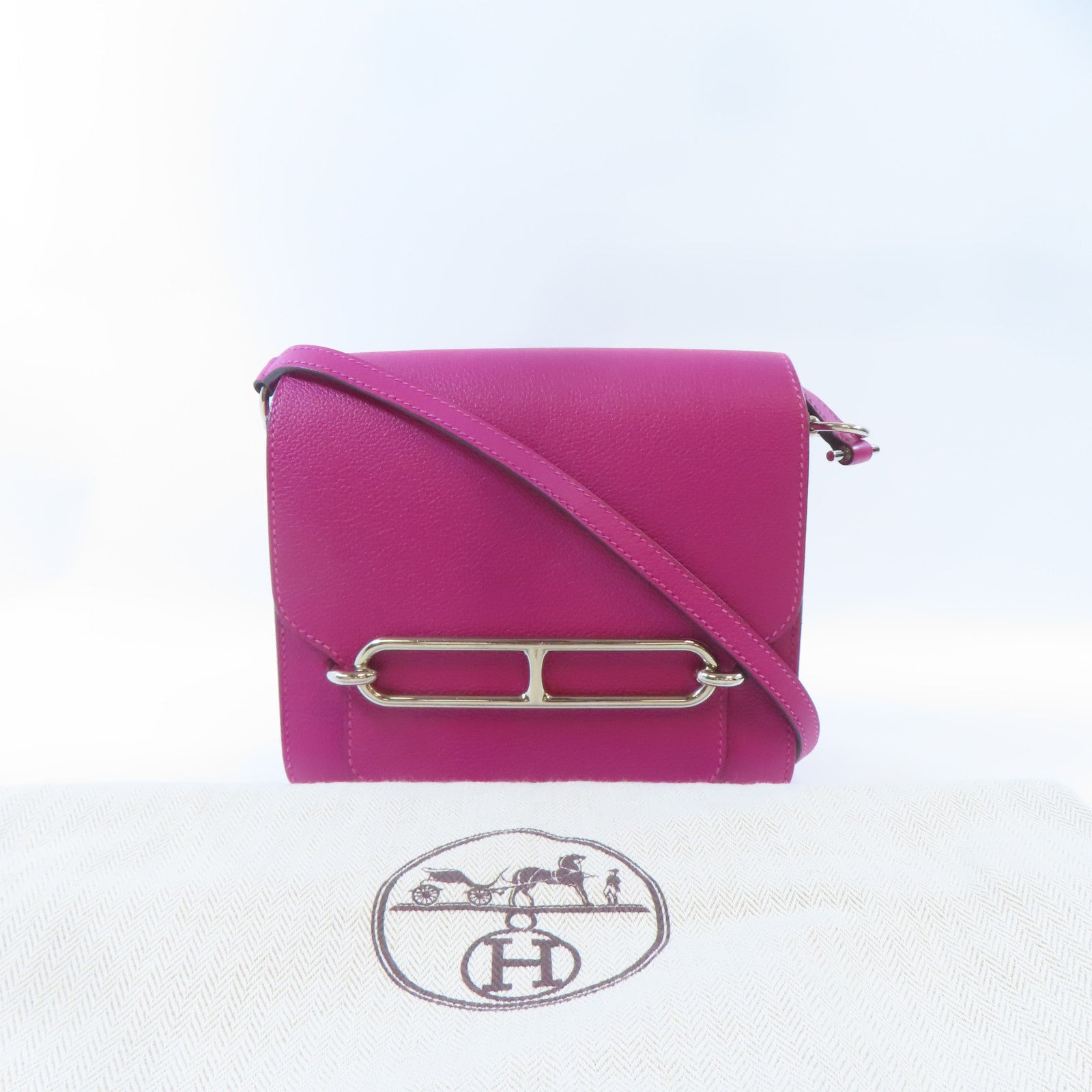 HERMES Evercolor皮革Mini Roulis銀扣肩背袋Rose Purple/桃紫色