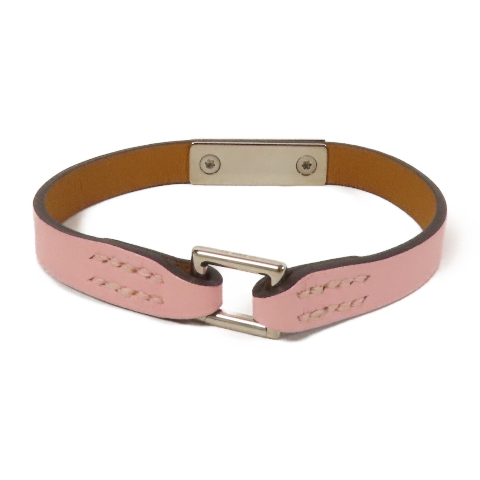 HERMES Swift皮革Rivale Tour Bracelet S銀扣手鐲Pink