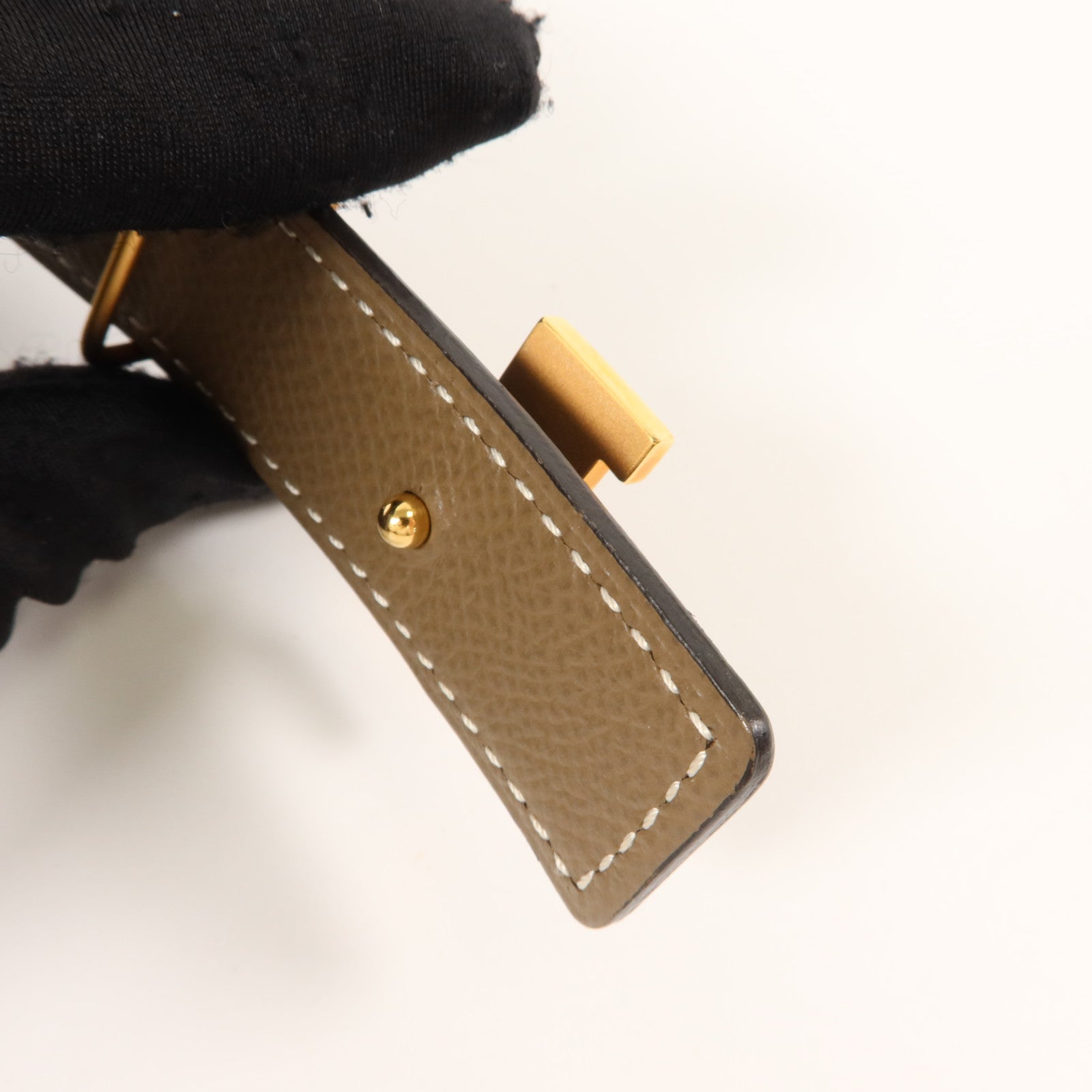 HERMES Epsom皮革/Swift皮革Martelee Reversible Belt 80cm皮帶Noir/Etoupe