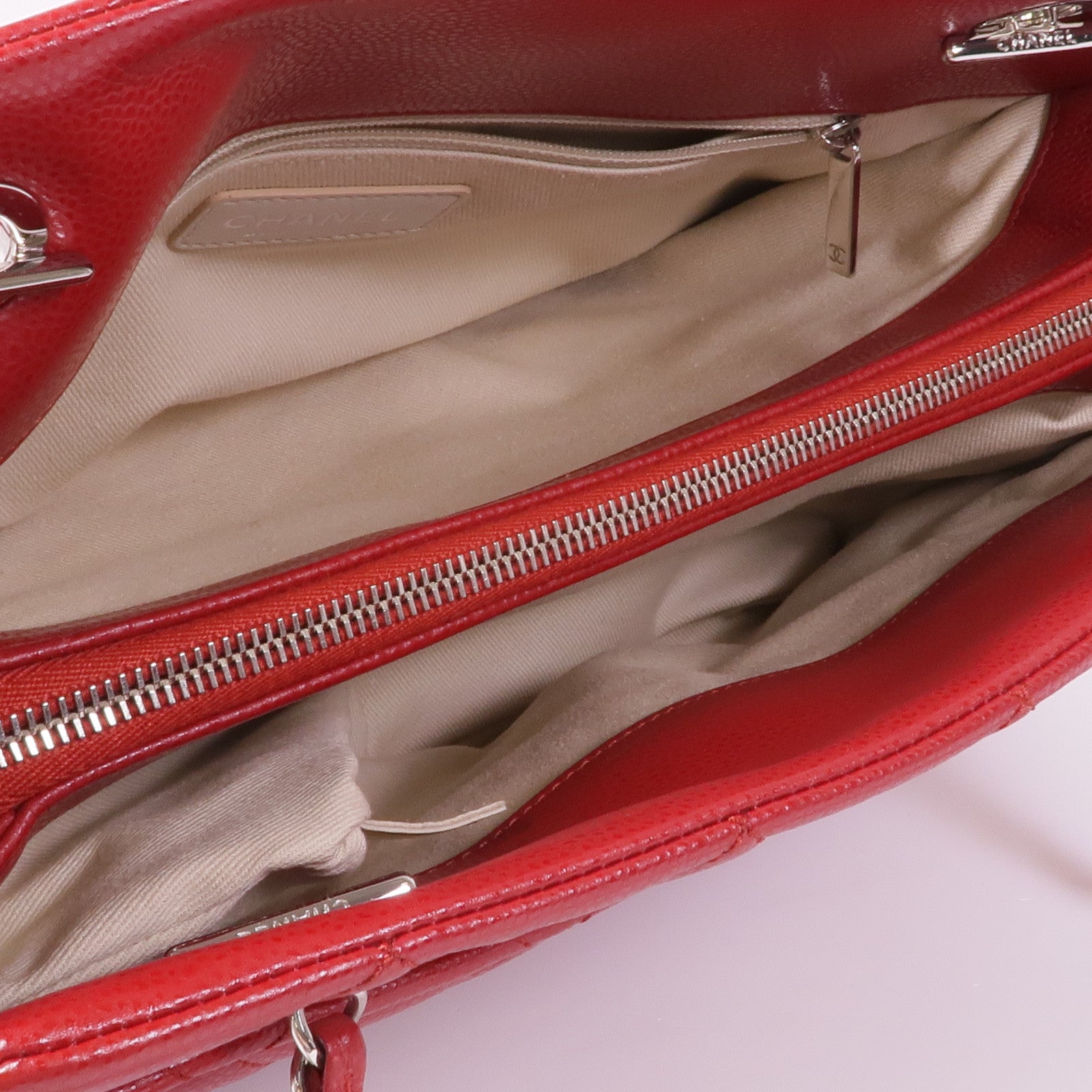 CHANEL 牛皮皮革Chain Shoulder Tote銀扣鏈帶肩背袋/手挽袋