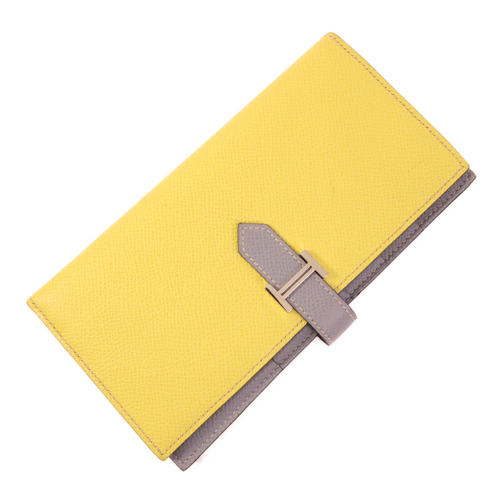 HERMES Epsom皮革Bearn Long Wallet銀扣長錢包Lime/Bleu Glacier