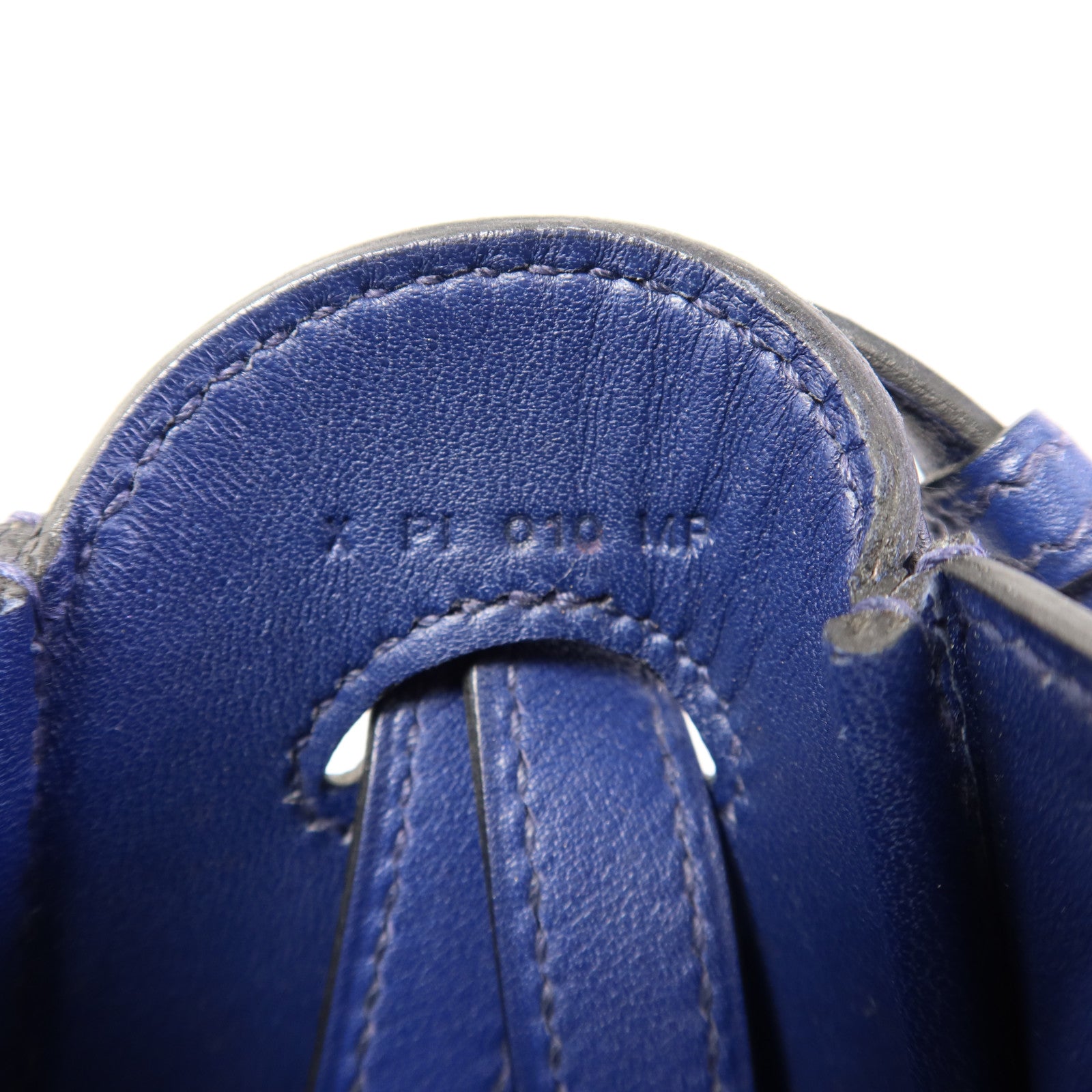 HERMES Epsom皮革/Swift皮革Harnais銀扣肩背袋Bleu Saphir
