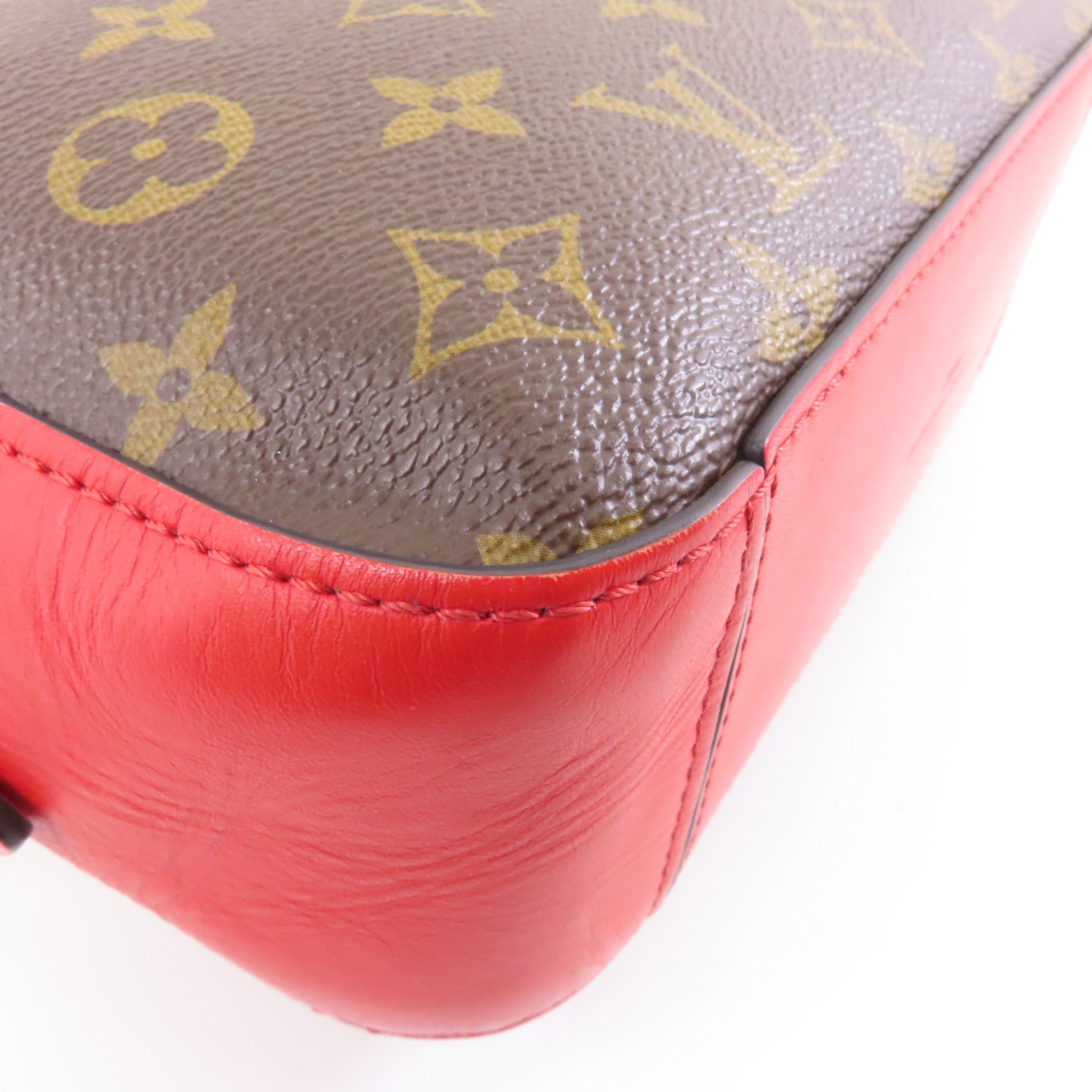 LOUIS VUITTON Monogram Saintonge金扣手挽肩背兩用袋啡色/紅色