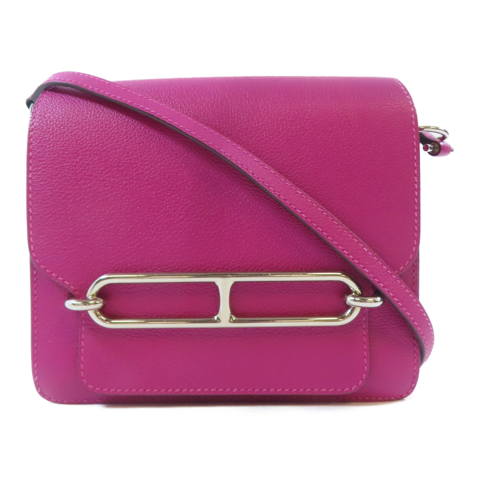 HERMES Evercolor皮革Mini Roulis銀扣肩背袋Rose Purple/桃紫色