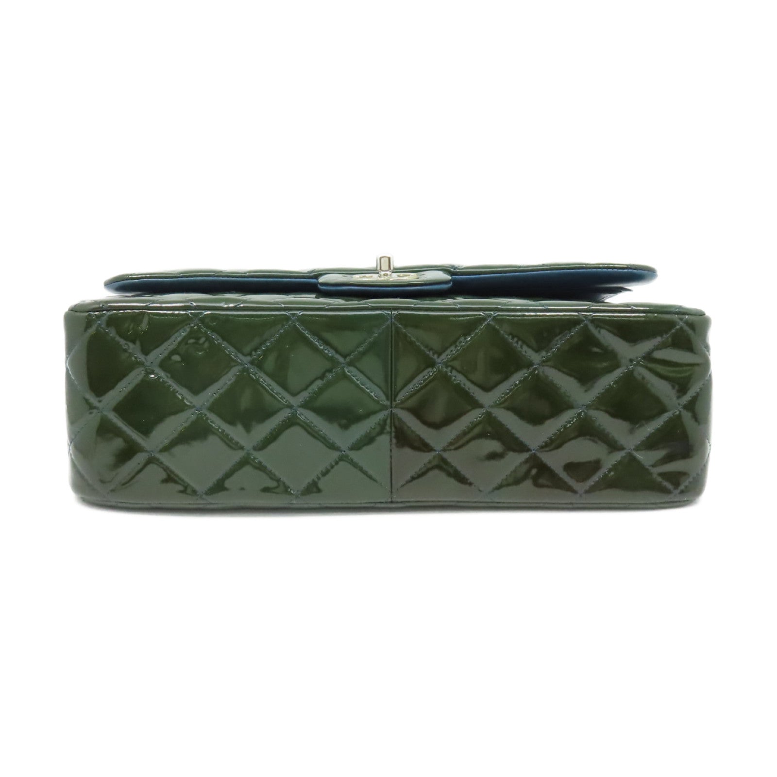 CHANEL **【激減優惠】菱格漆皮皮革Jumbo Maxi Chain Shoulder Bag銀扣鏈帶肩背袋深綠色