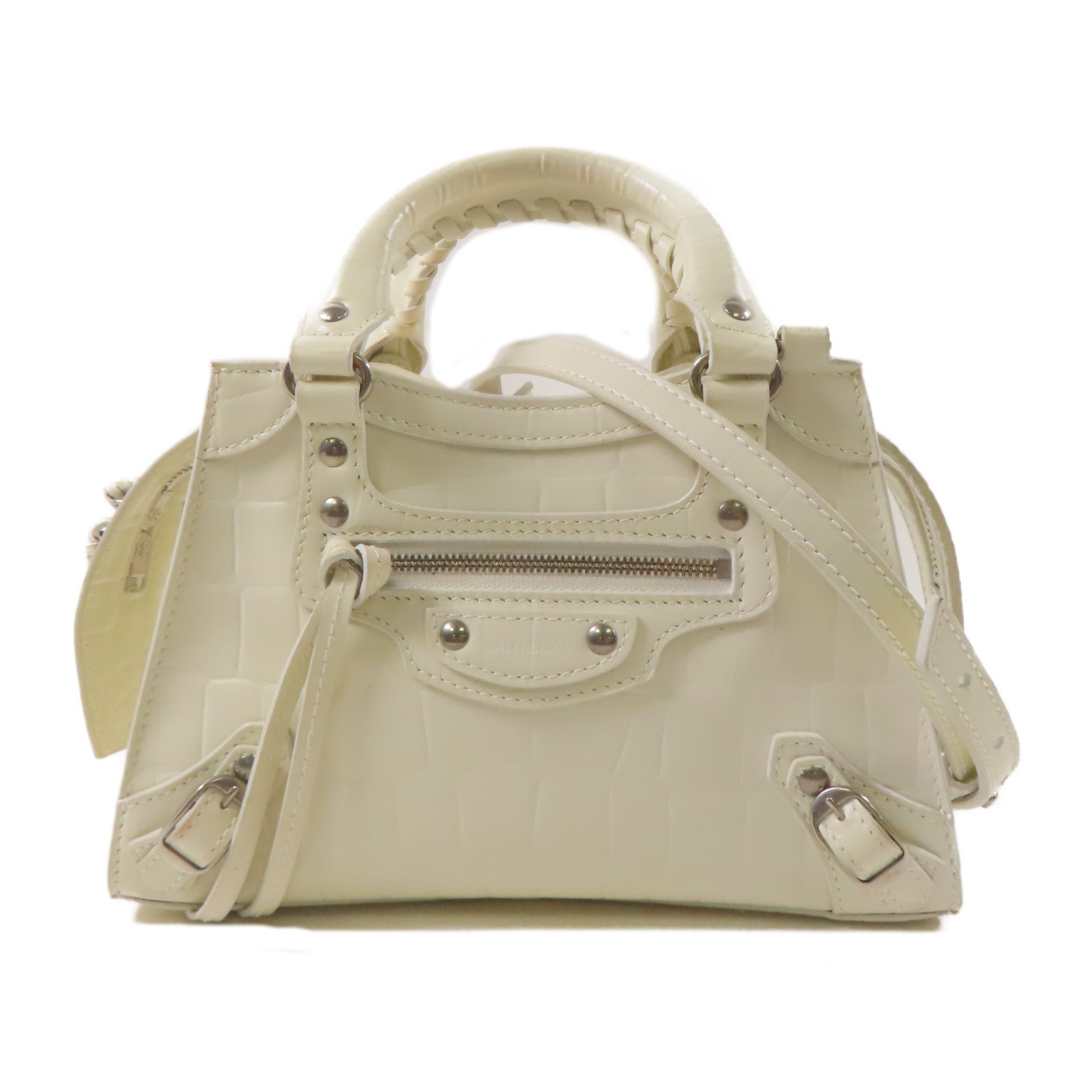 BALENCIAGA 牛皮皮革銀扣手挽肩背兩用袋白色
