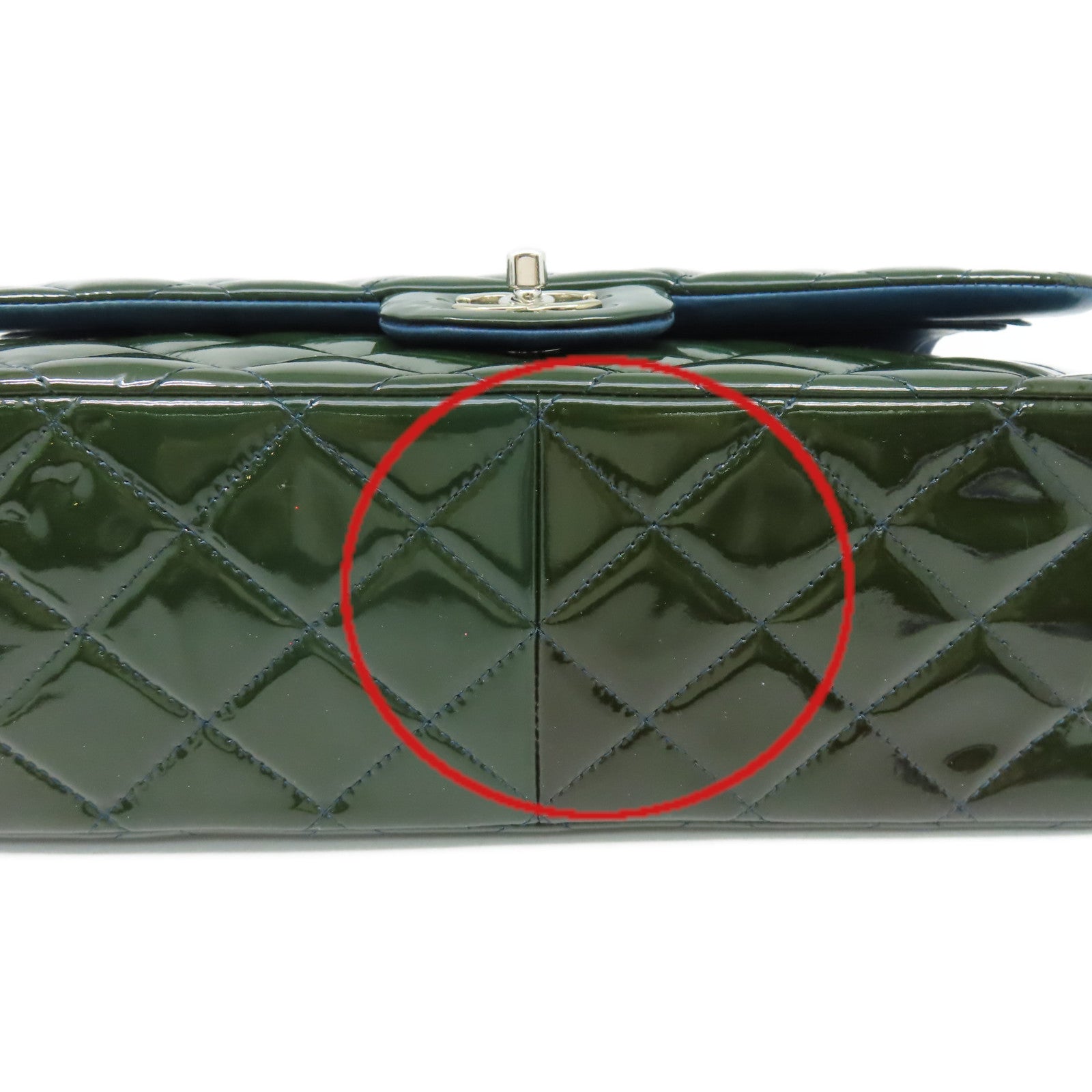 CHANEL **【激減優惠】菱格漆皮皮革Jumbo Maxi Chain Shoulder Bag銀扣鏈帶肩背袋深綠色