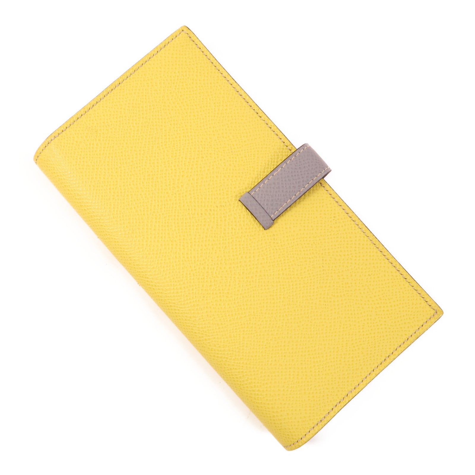 HERMES Epsom皮革Bearn Long Wallet銀扣長錢包Lime/Bleu Glacier