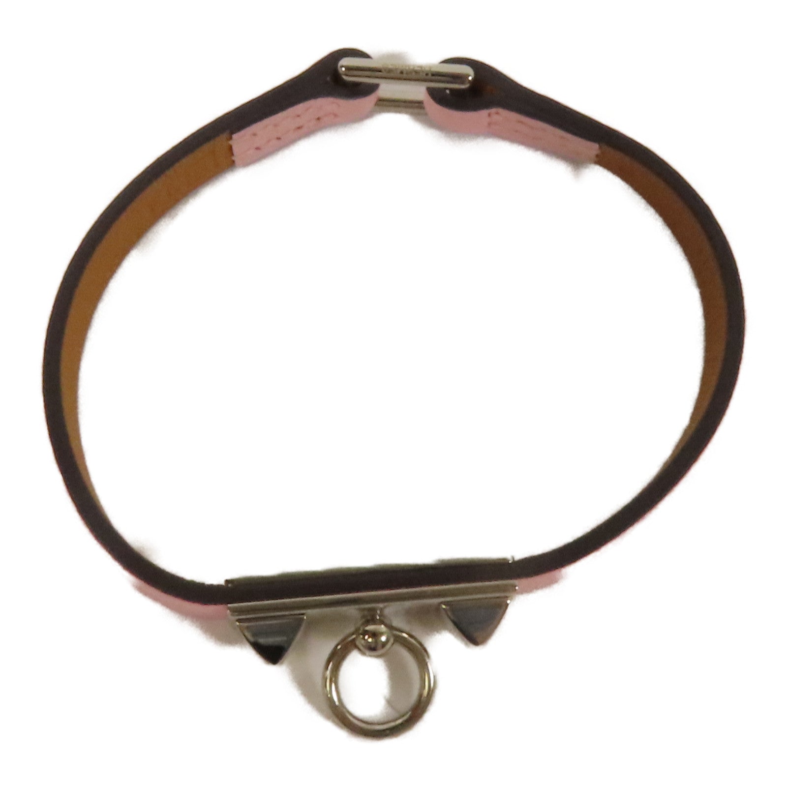 HERMES Swift皮革Rivale Tour Bracelet S銀扣手鐲Pink