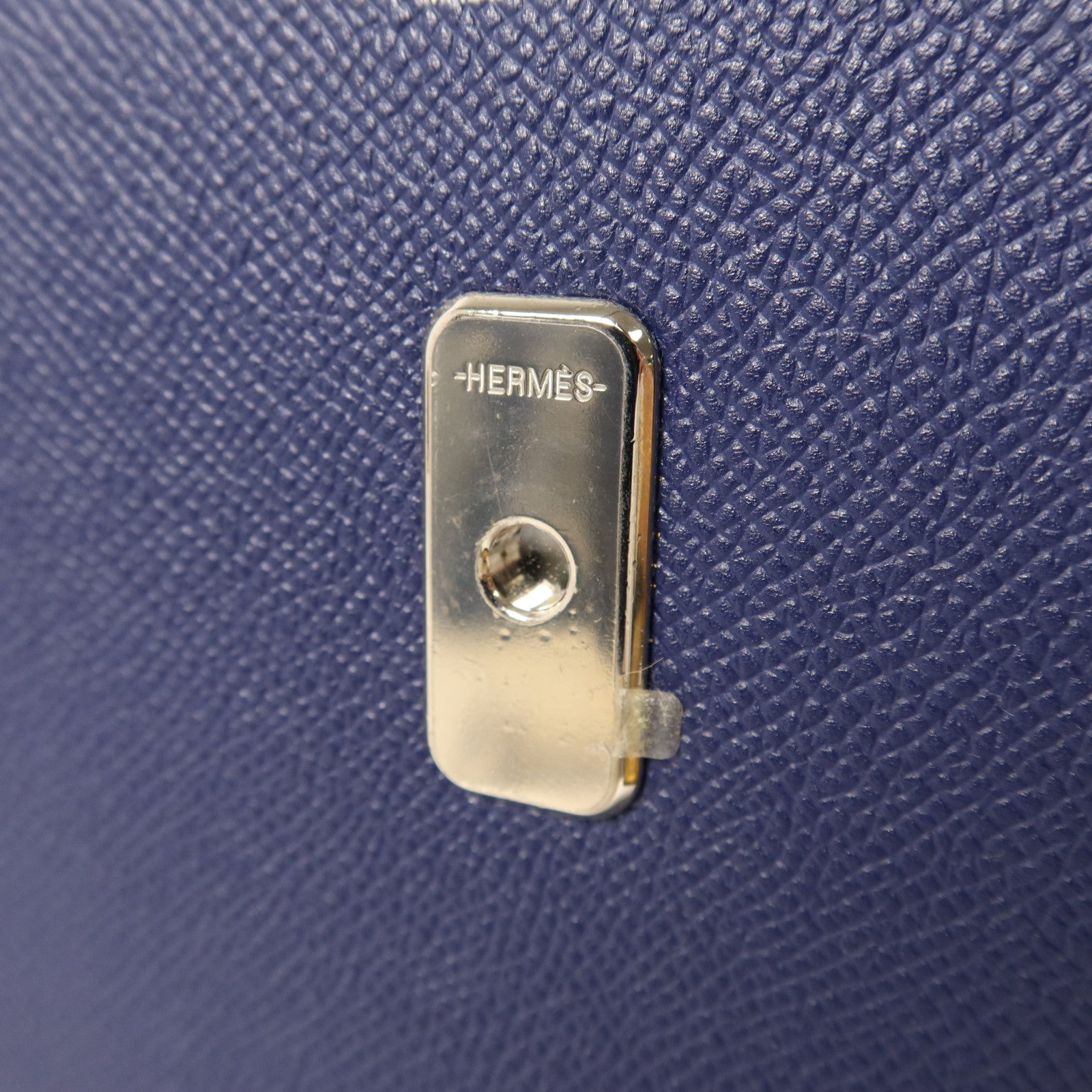 HERMES Epsom皮革/Swift皮革Harnais銀扣肩背袋Bleu Saphir